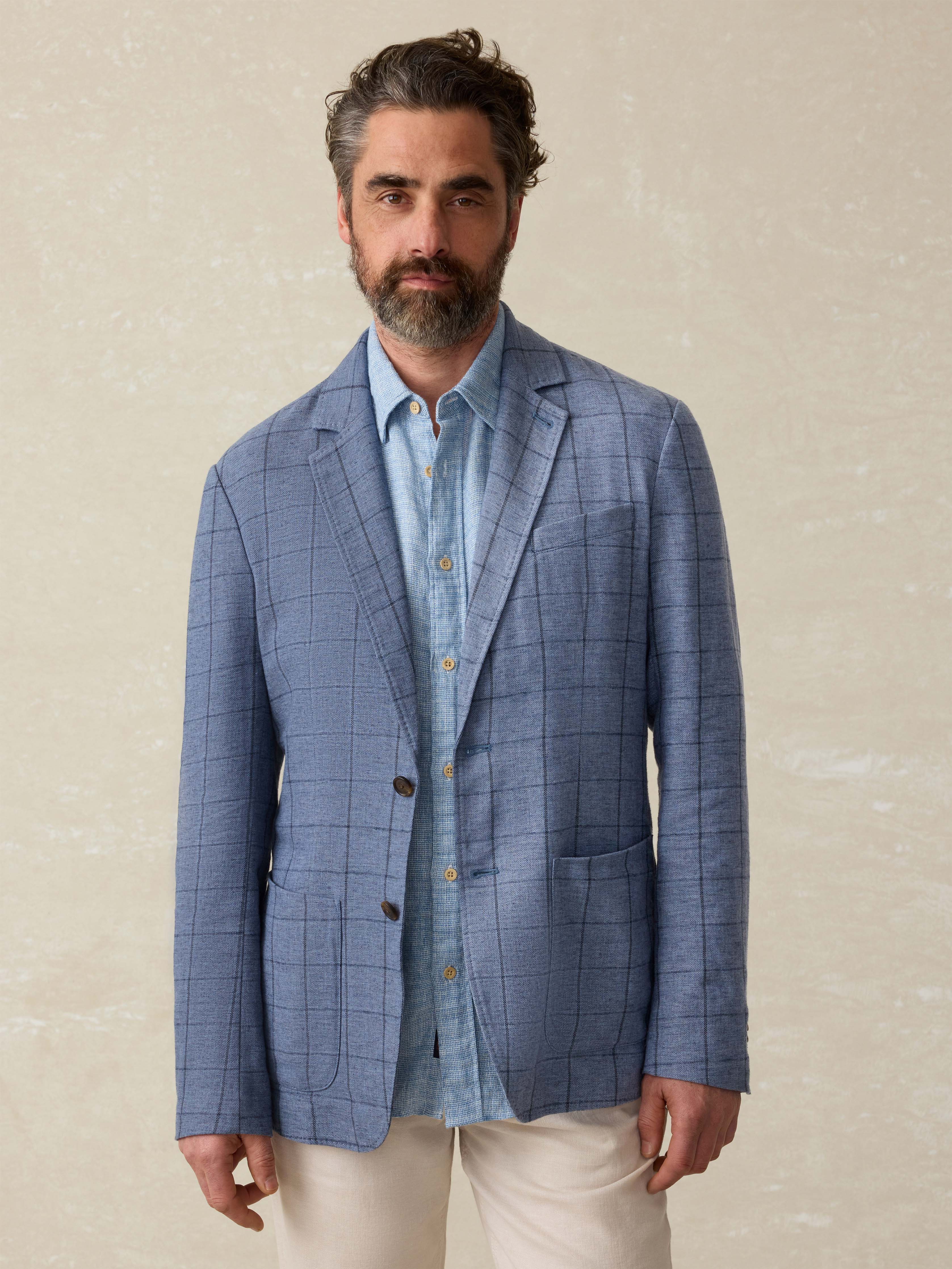 Movement™ Linen Blazer - Storm Cape Windowpane | Faherty Brand