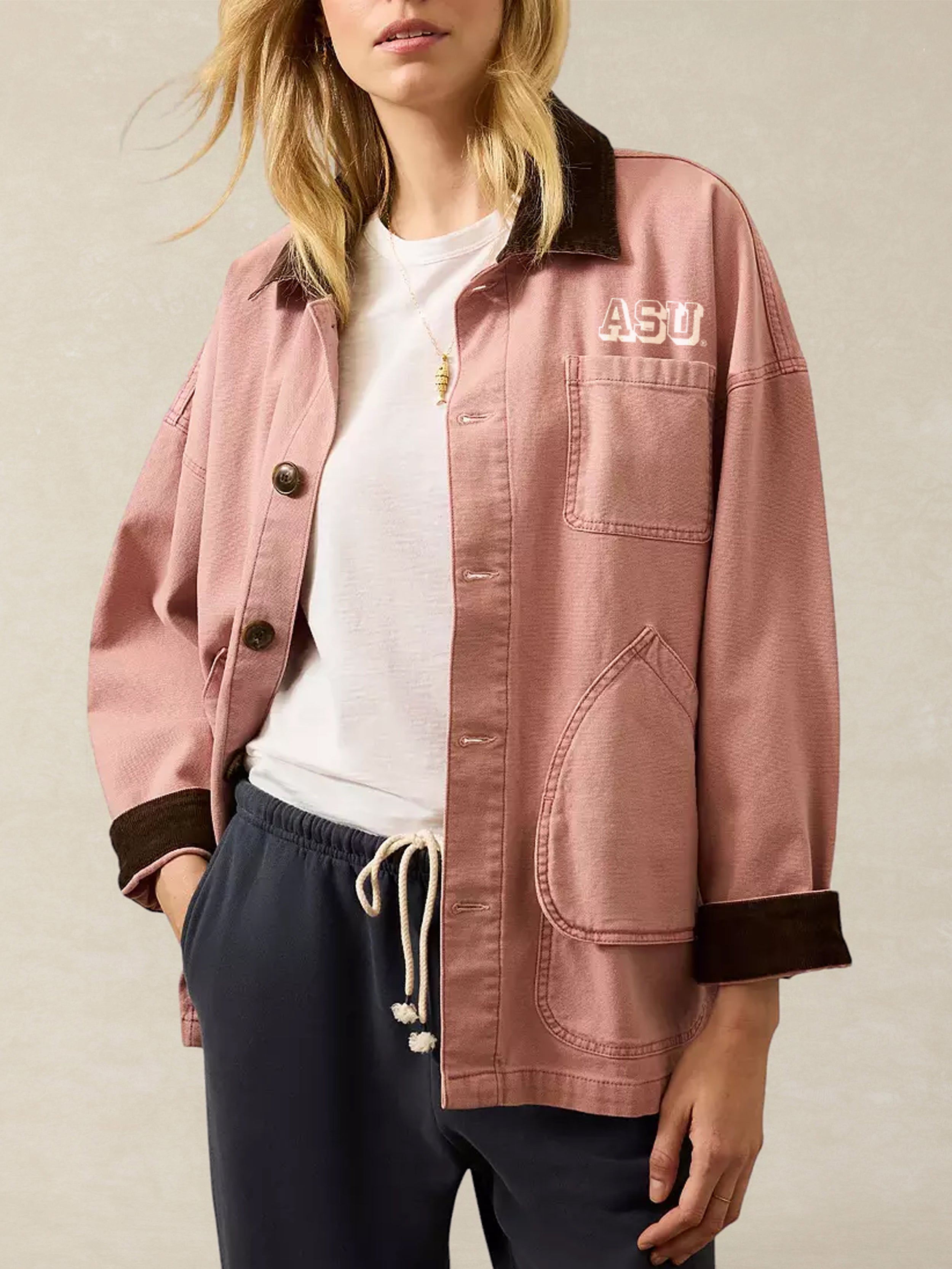 Arizona State University Sunwashed Canvas Barn Jacket - Nostalgia Rose | Faherty Brand