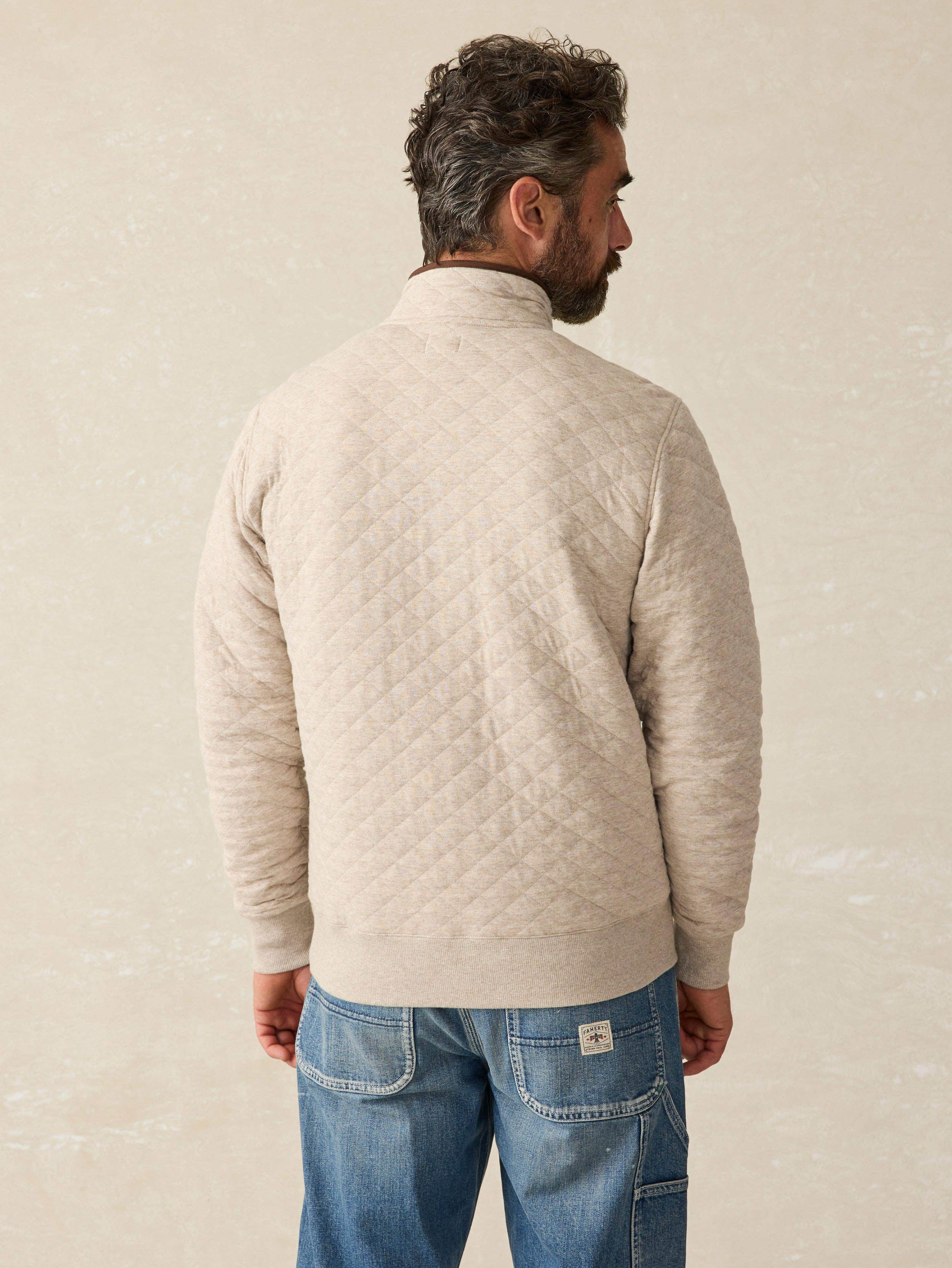 Epic Quilted Fleece Pullover - Oatmeal Melange | Faherty Brand