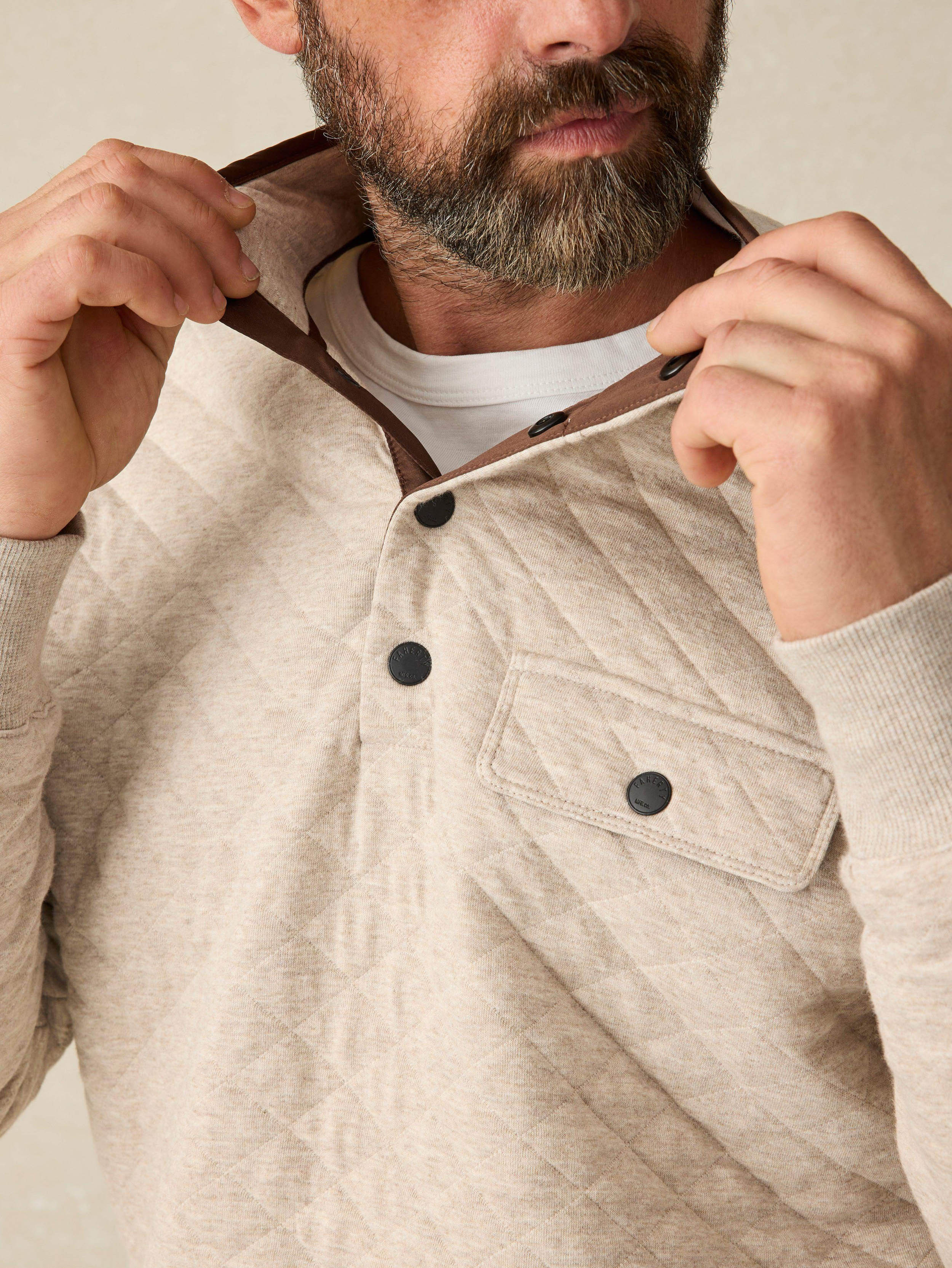 Epic Quilted Fleece Pullover - Oatmeal Melange | Faherty Brand