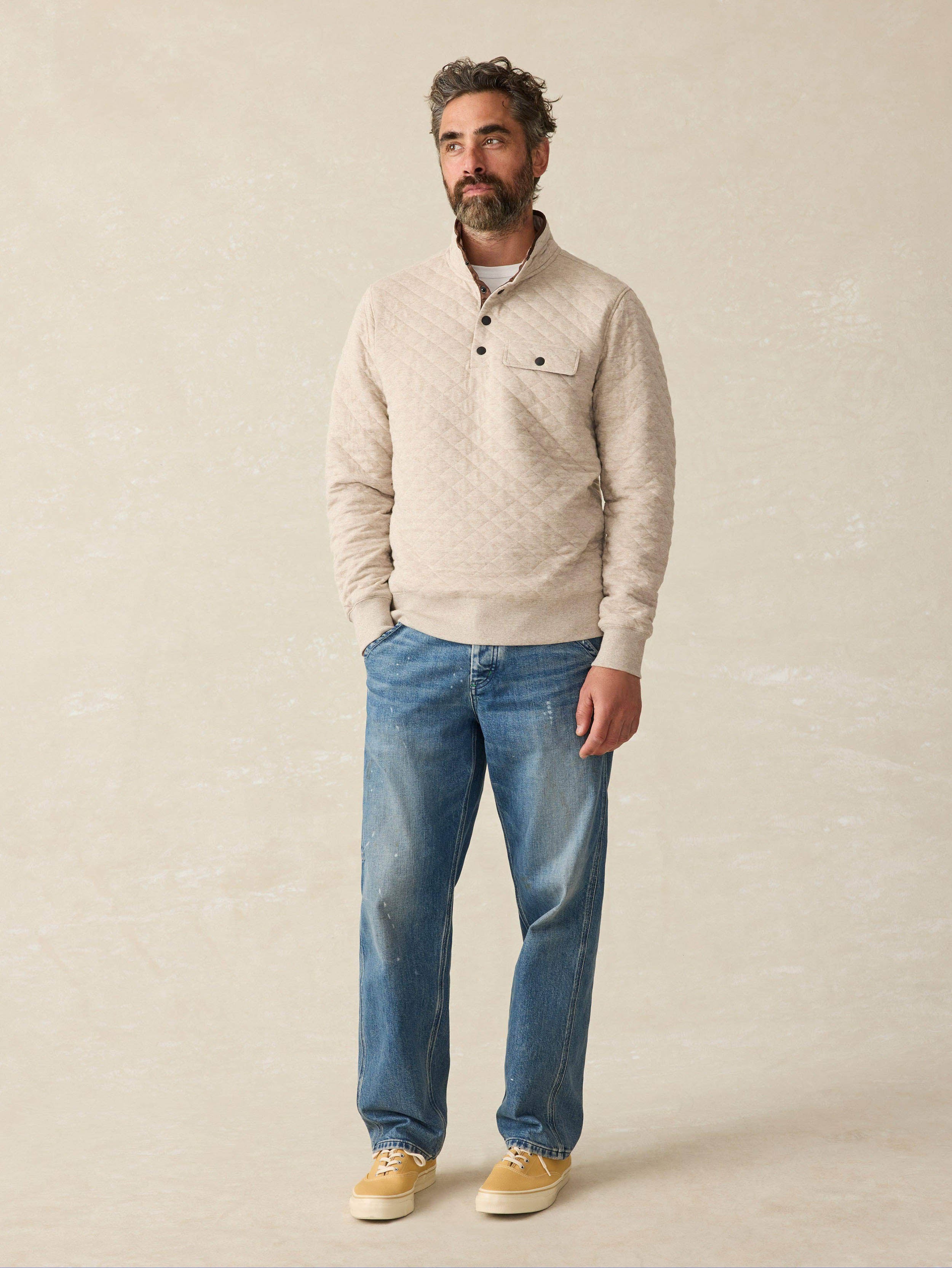 Epic Quilted Fleece Pullover - Oatmeal Melange | Faherty Brand