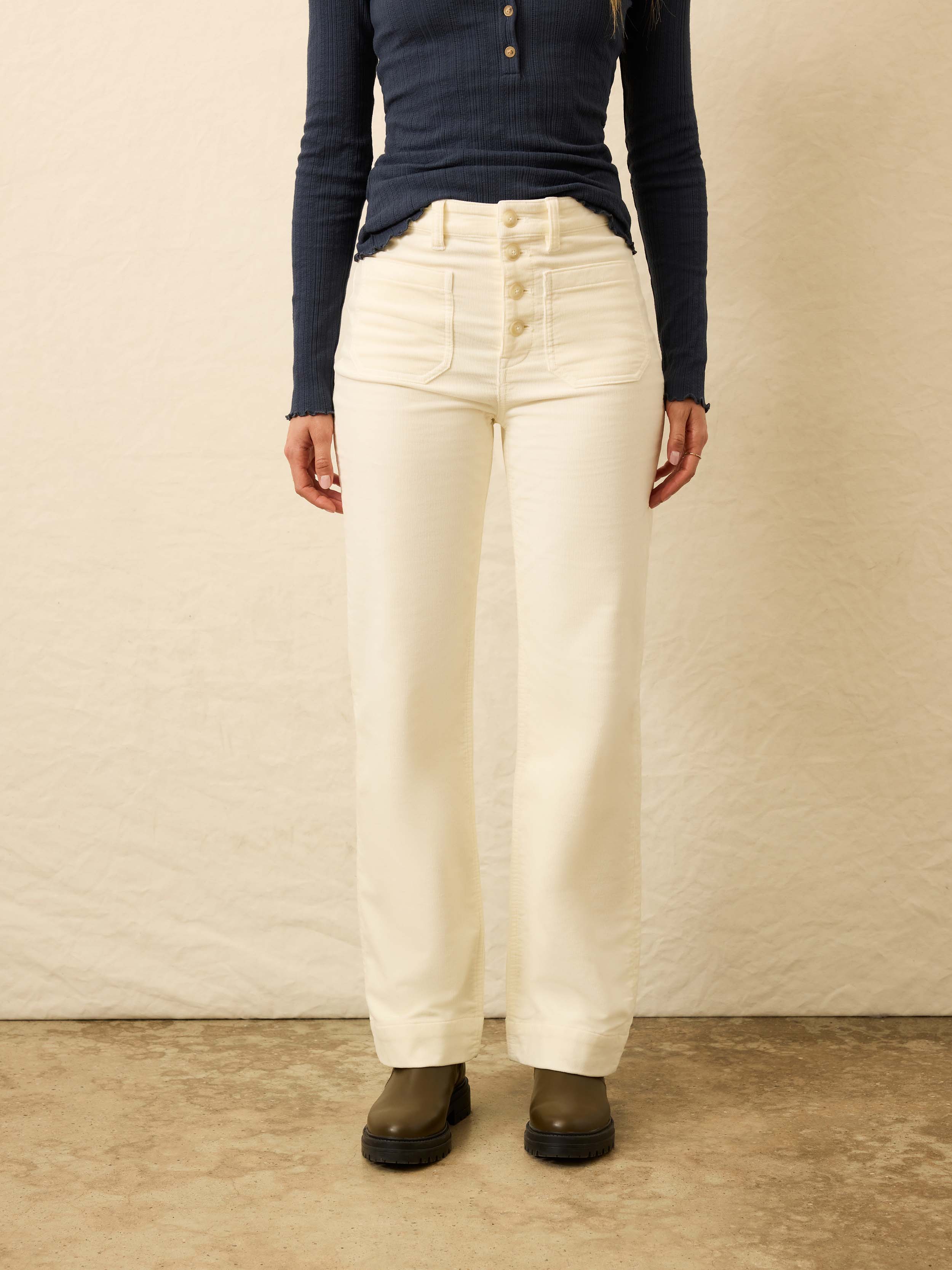 Stretch Terry Cord Patch Pocket Pant - Egret | Faherty Brand