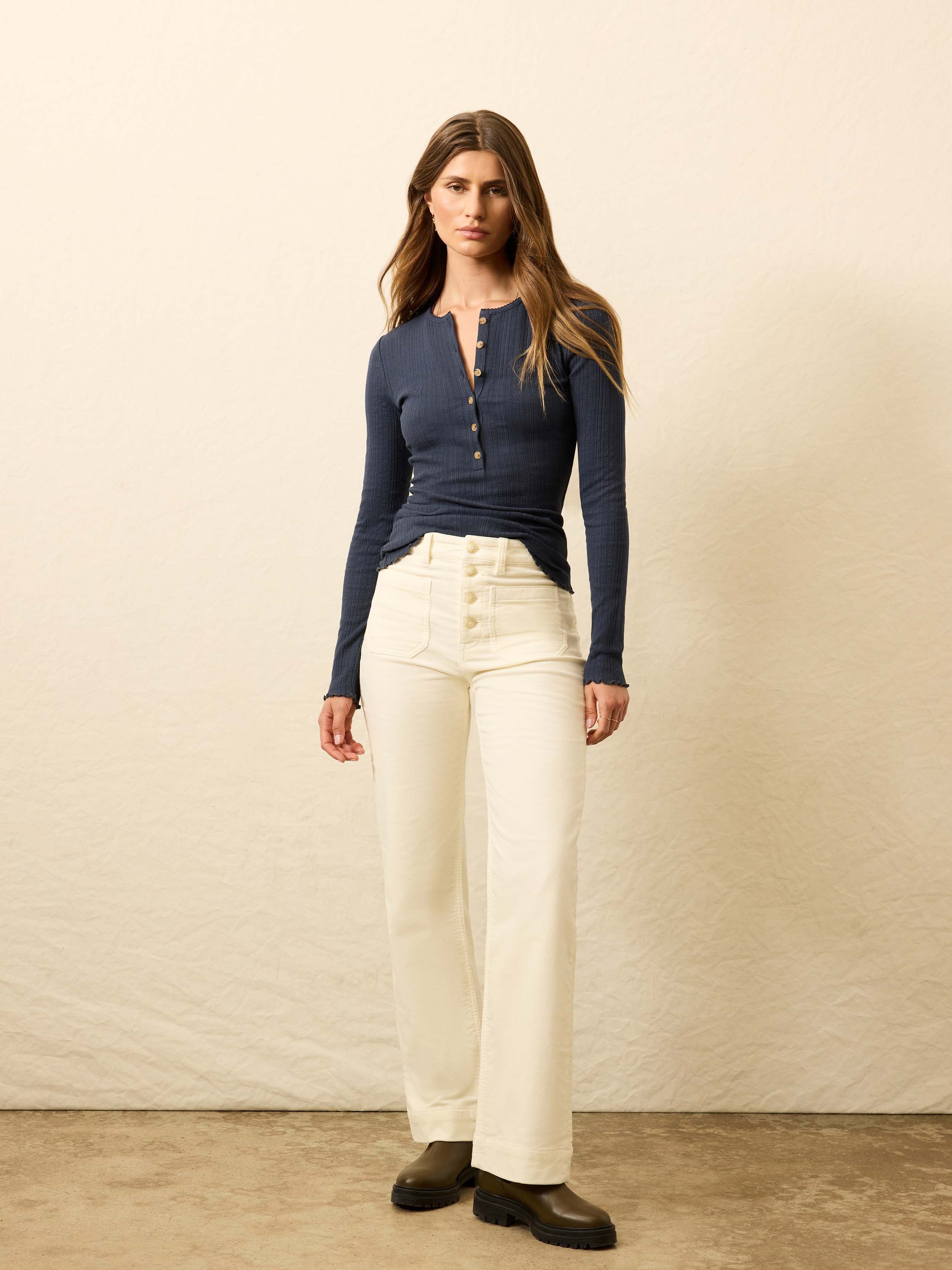 Stretch Terry Cord Patch Pocket Pant - Egret | Faherty Brand