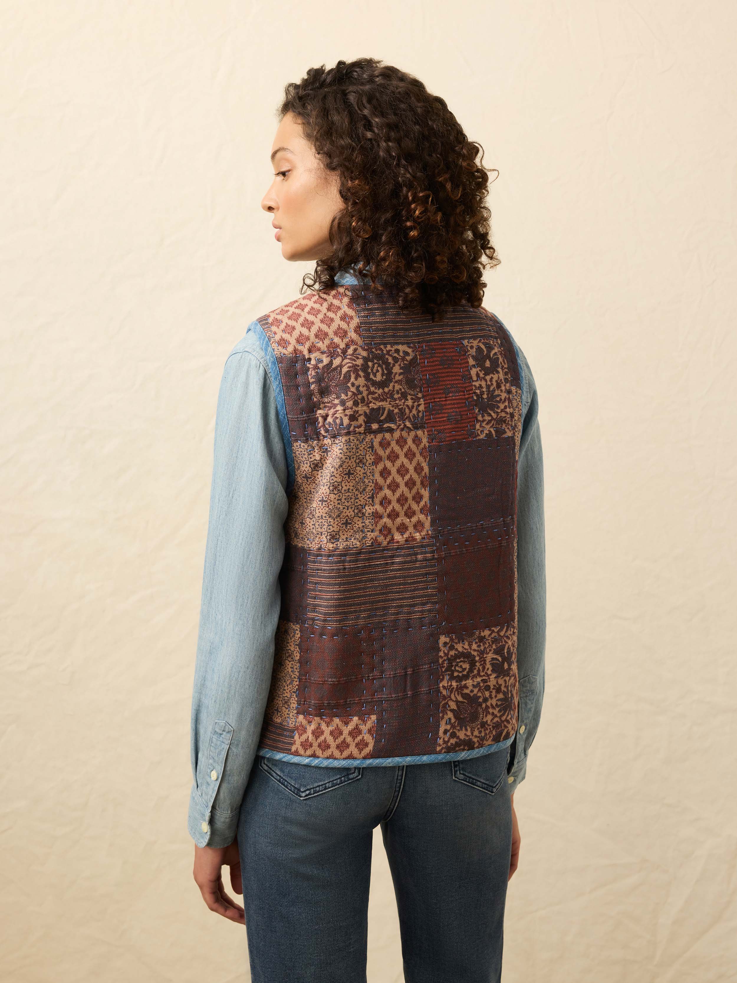 Indigo Quilted Patchwork Vest - Indra Patchwork | Faherty Brand