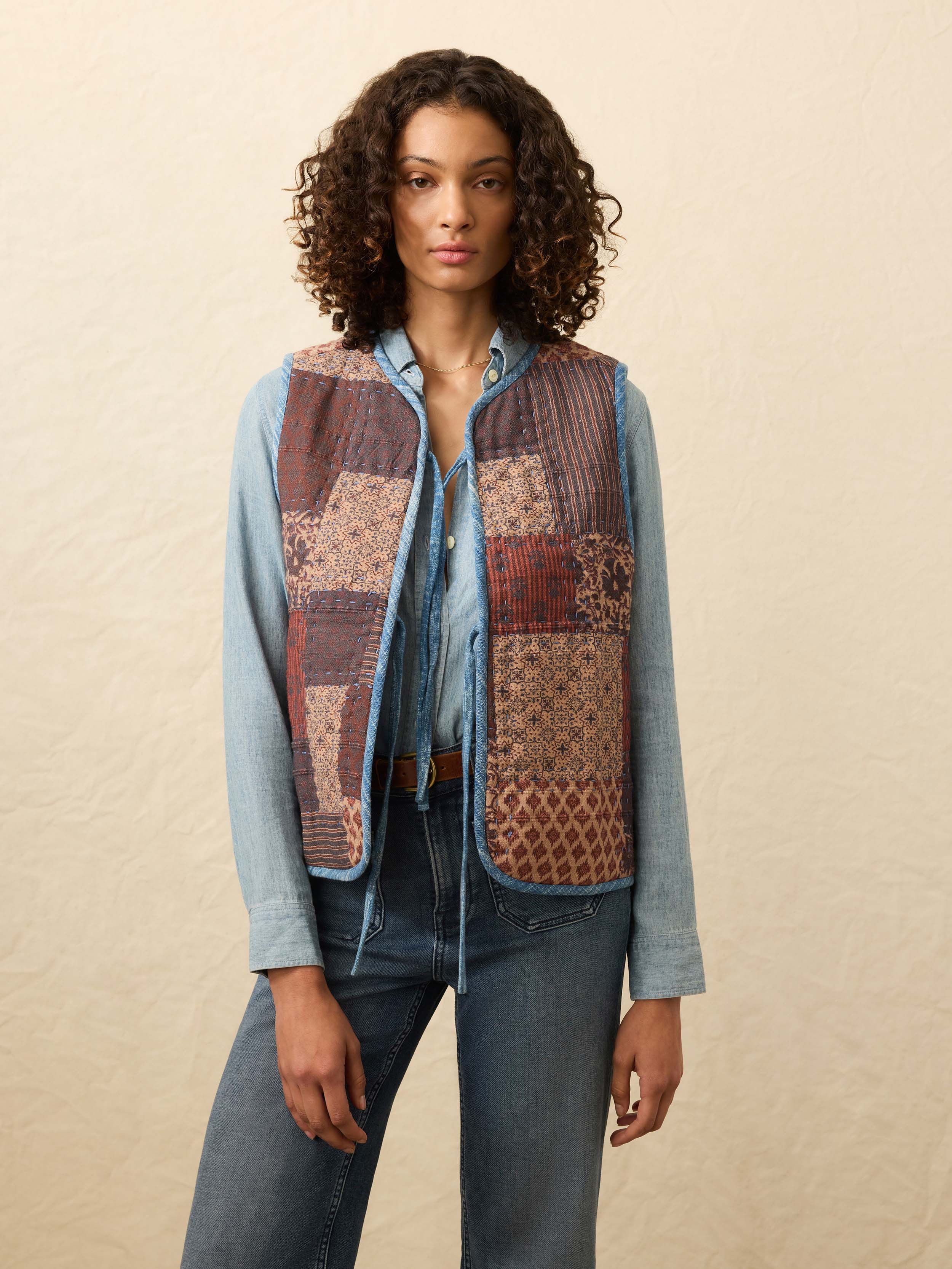 Indigo Quilted Patchwork Vest - Indra Patchwork | Faherty Brand