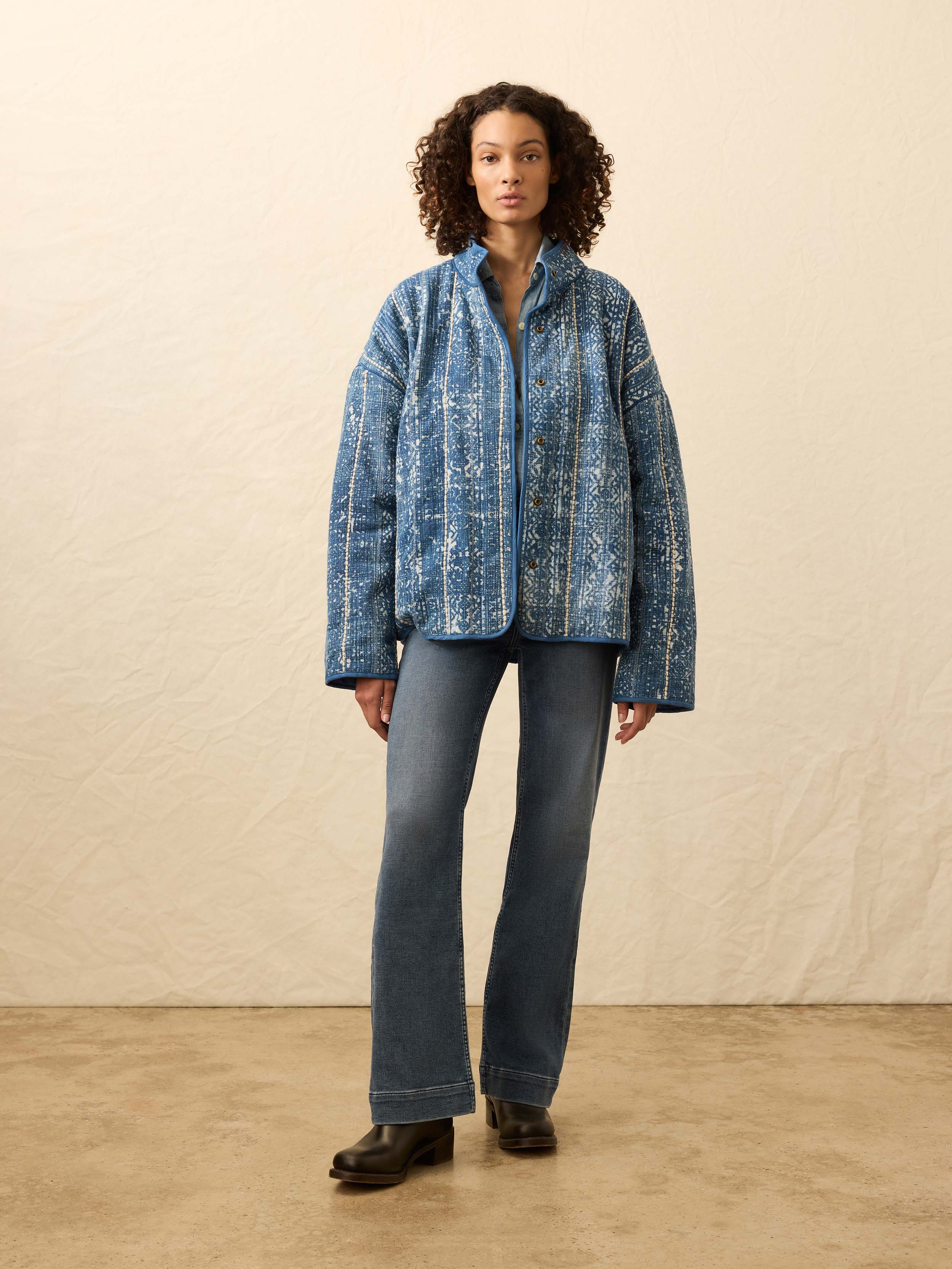 Indigo Quilted Patchwork Jacket - Akola Blockprint | Faherty Brand