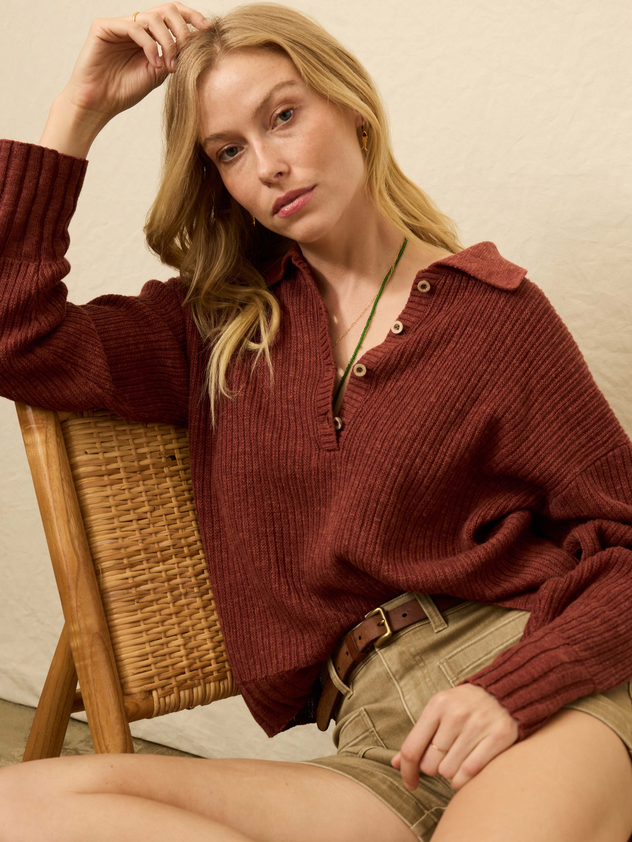 Miramar Linen Relaxed Polo - Smoked Paprika | Faherty Brand
