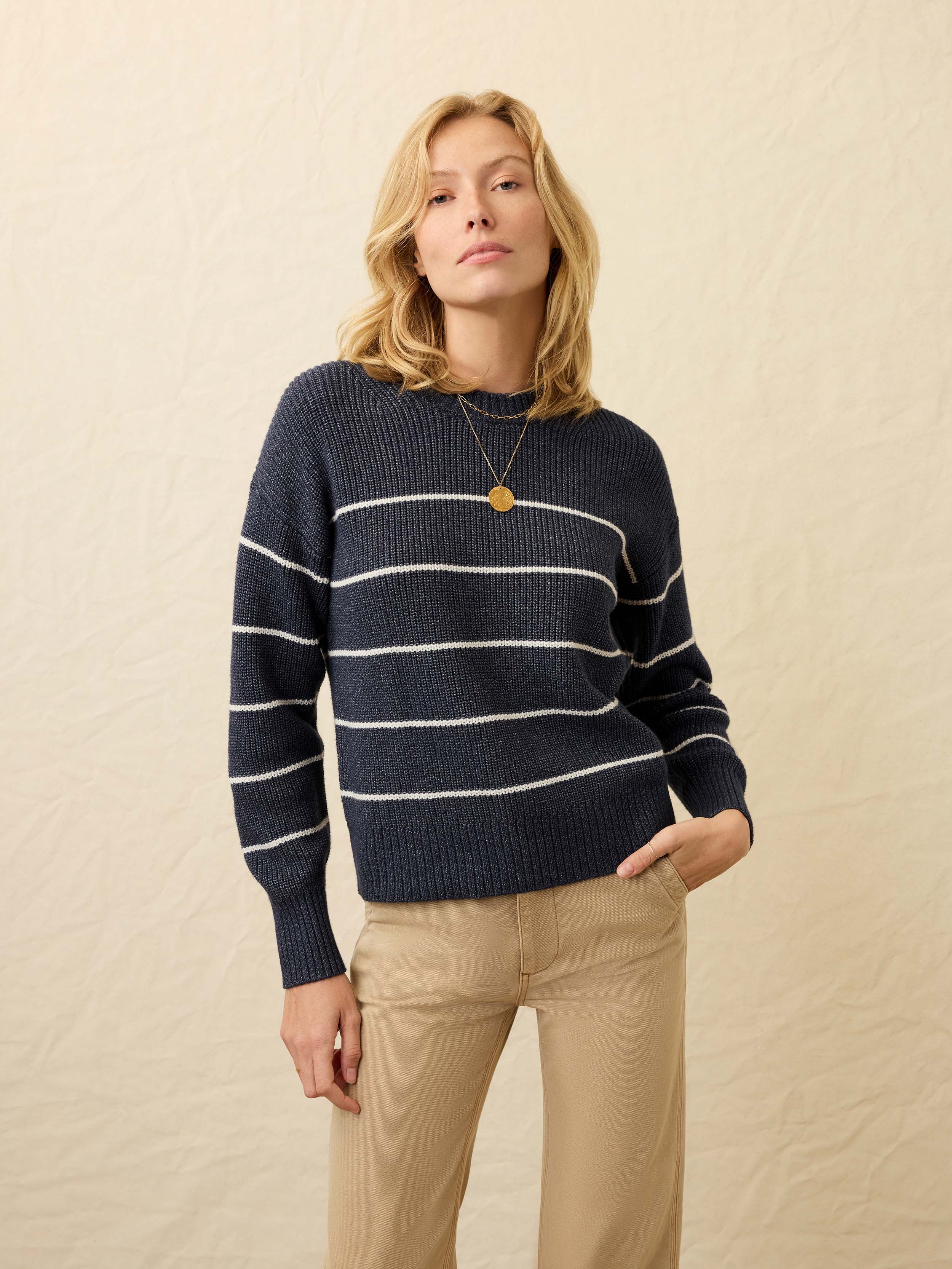 Sunwashed Fisherman Sweater - Water Mill Stripe | Faherty Brand