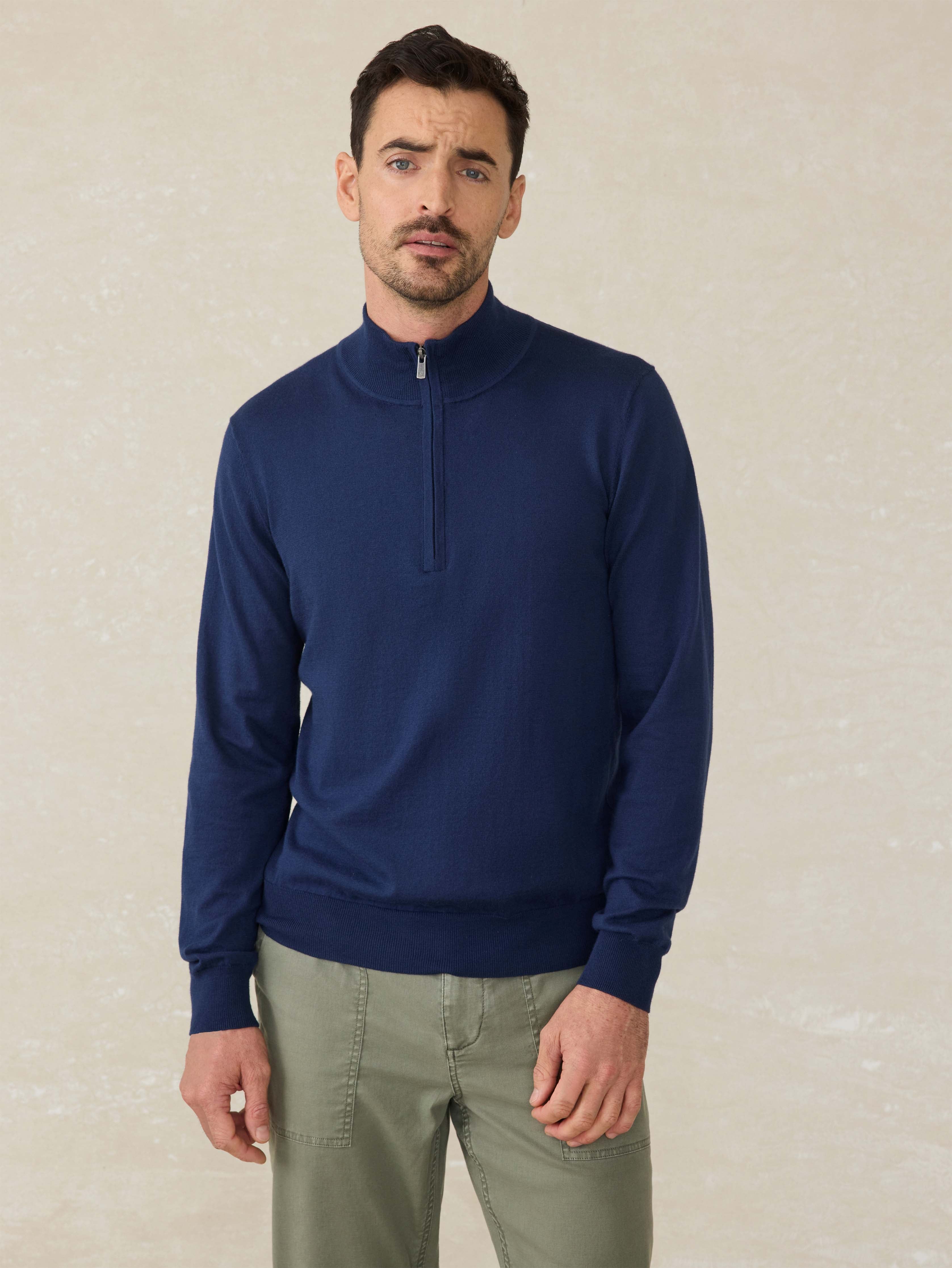 Movement™ Quarter Zip Sweater - Marine Navy Heather | Faherty Brand