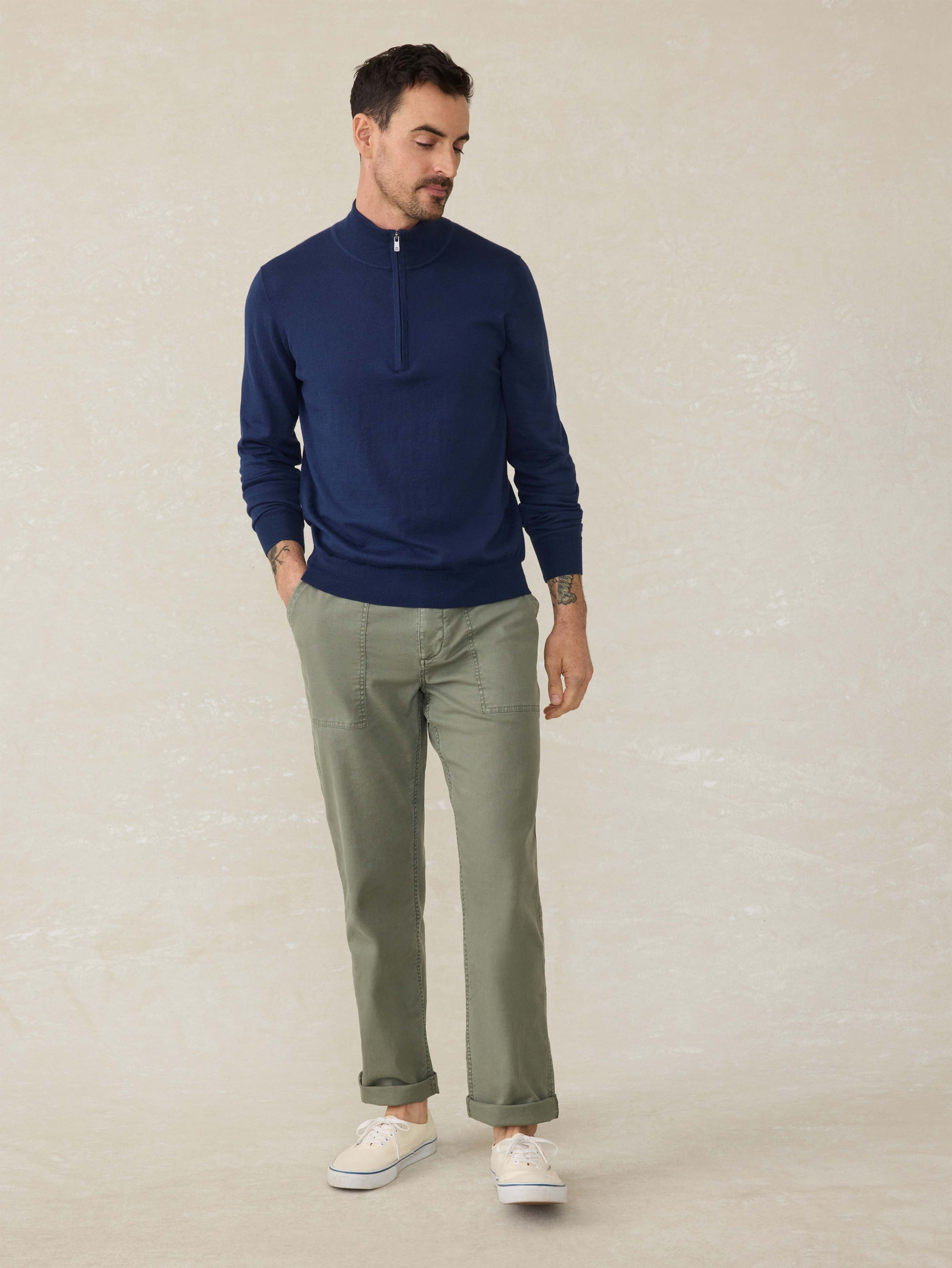 Movement™ Quarter Zip Sweater - Marine Navy Heather | Faherty Brand