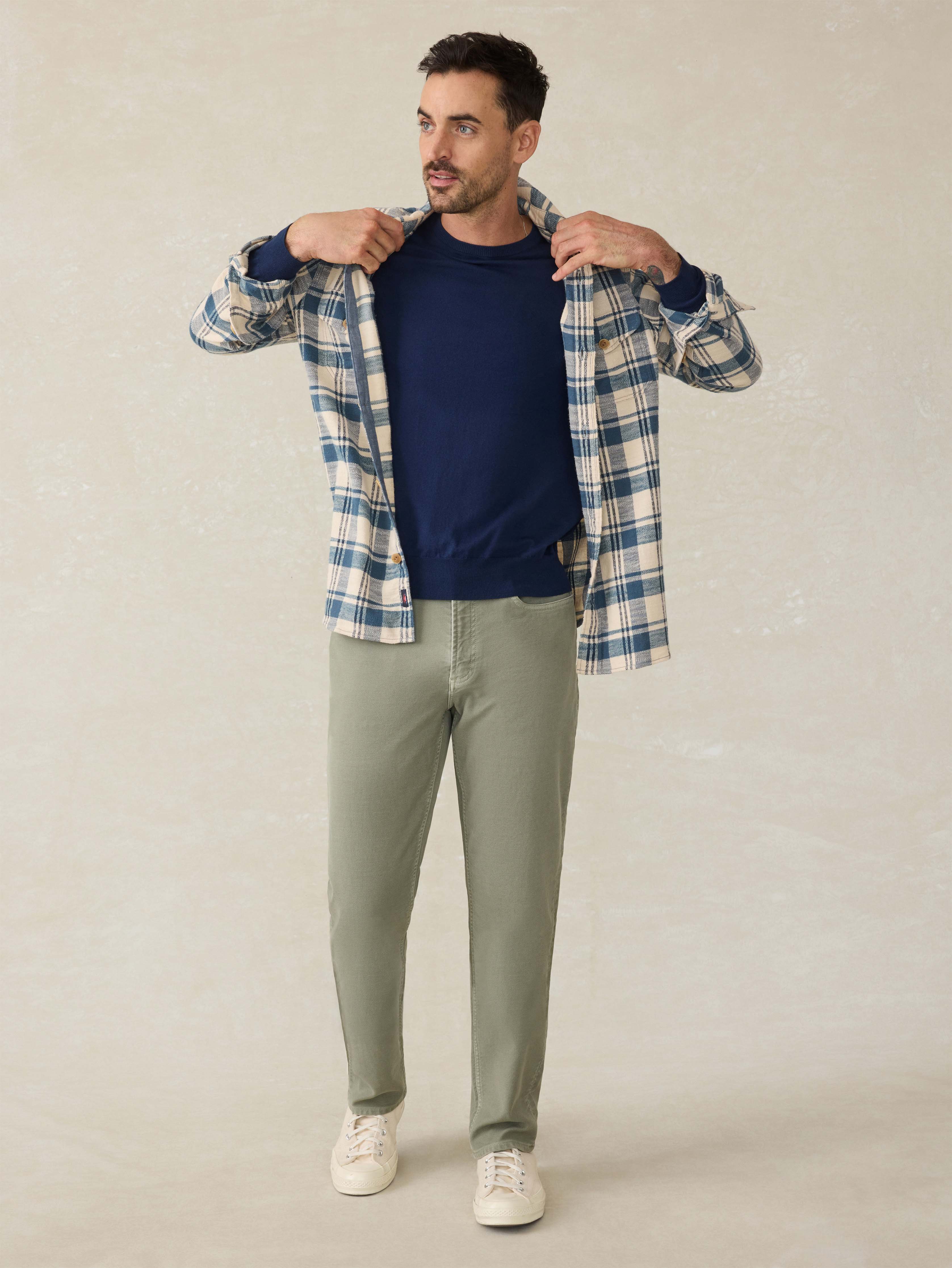 Stretch Terry 5-Pocket Pant - Faded Olive | Faherty Brand