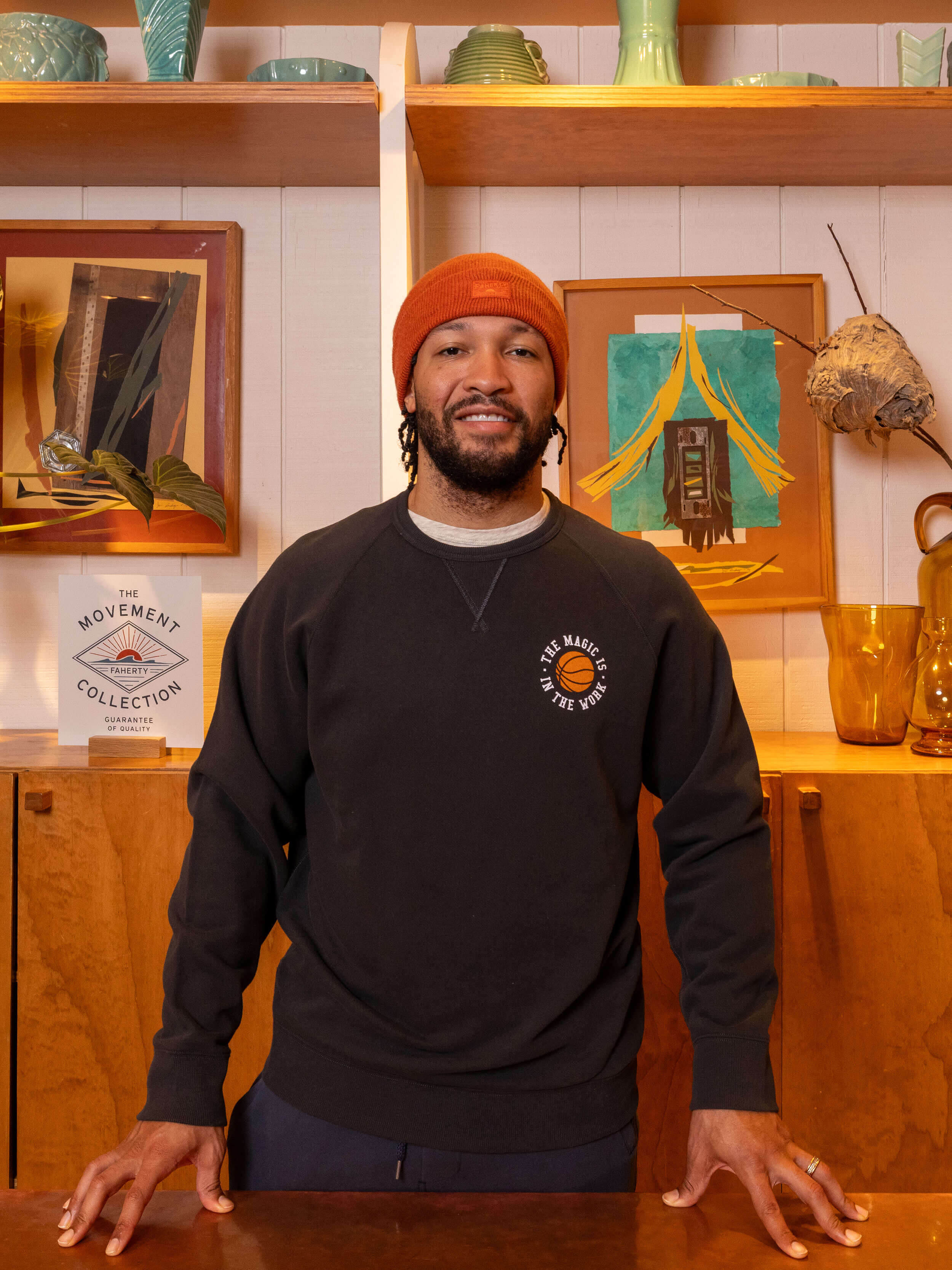 Jalen Brunson High Standard Fleece Crewneck - Mountain Black | Faherty Brand