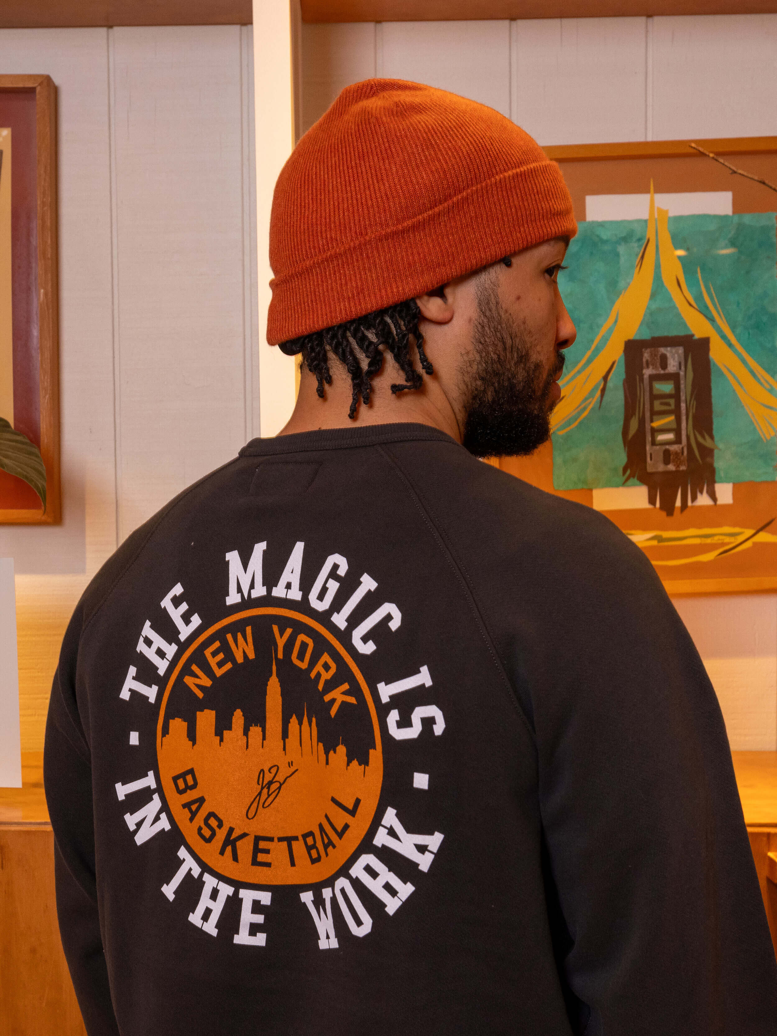 Jalen Brunson High Standard Fleece Crewneck - Mountain Black | Faherty Brand