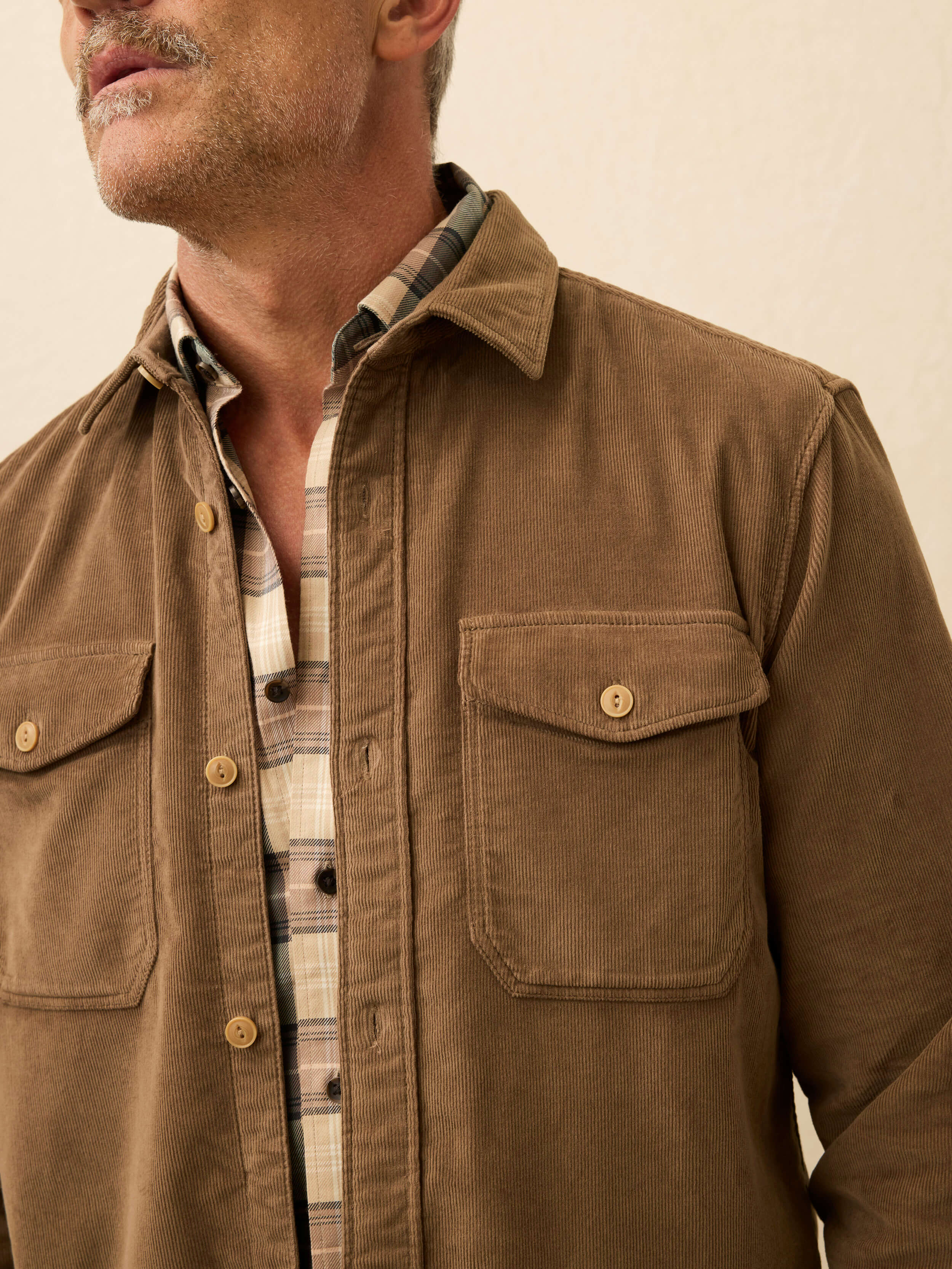 Stretch Terry Corduroy Workshirt - Timber | Faherty Brand