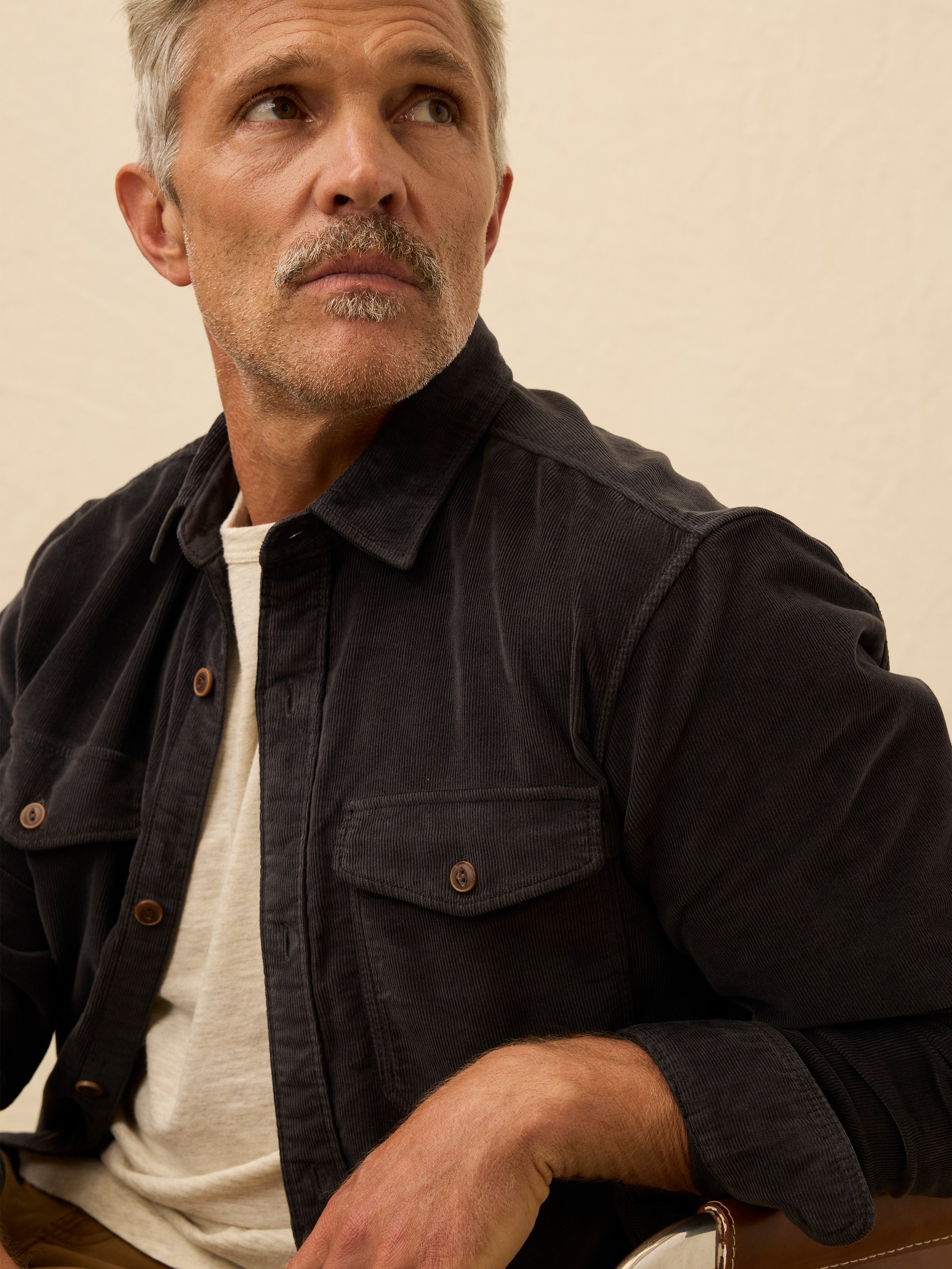 Stretch Terry Corduroy Workshirt - Washed Charcoal | Faherty Brand