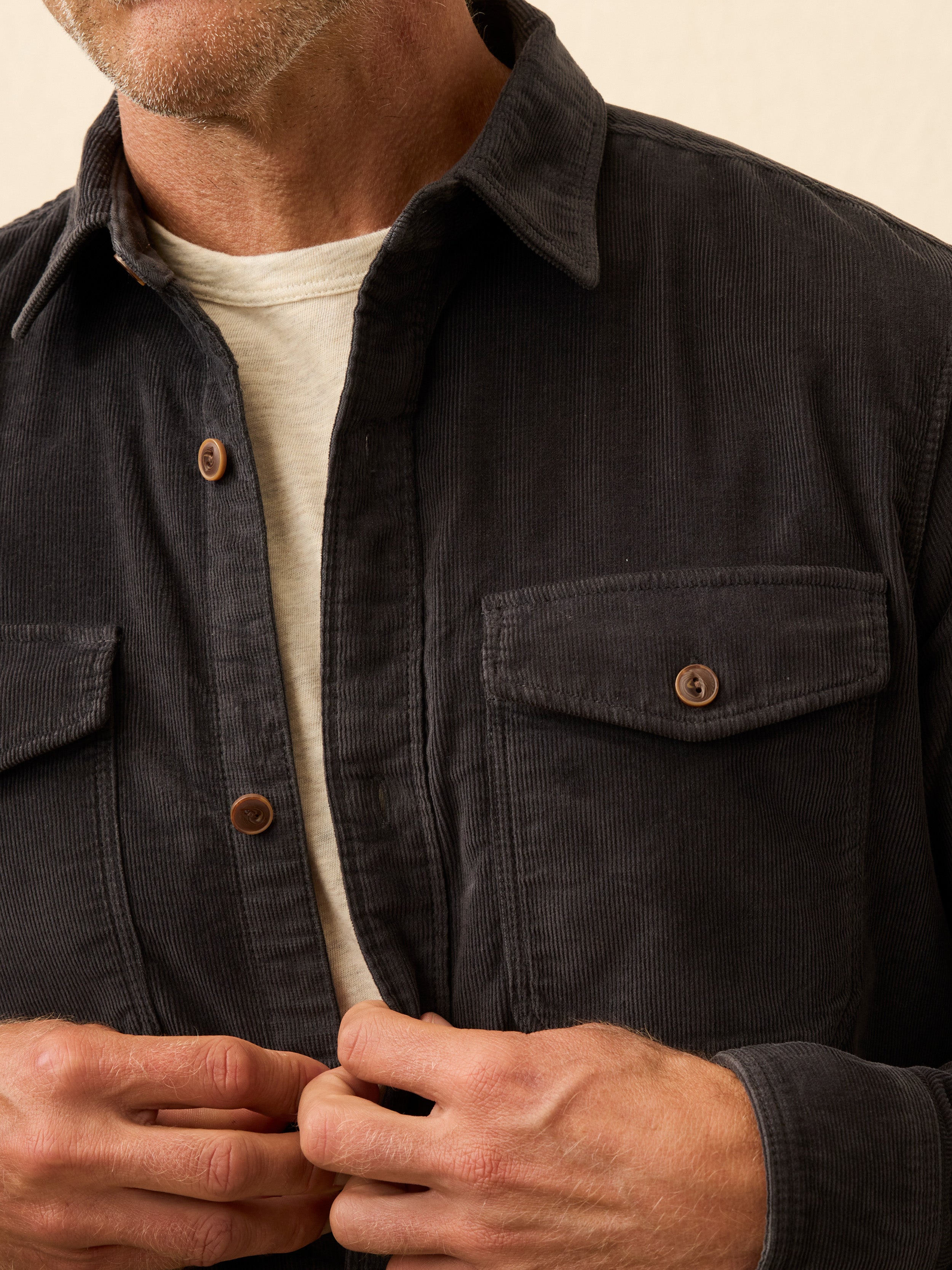 Stretch Terry Corduroy Workshirt - Washed Charcoal | Faherty Brand