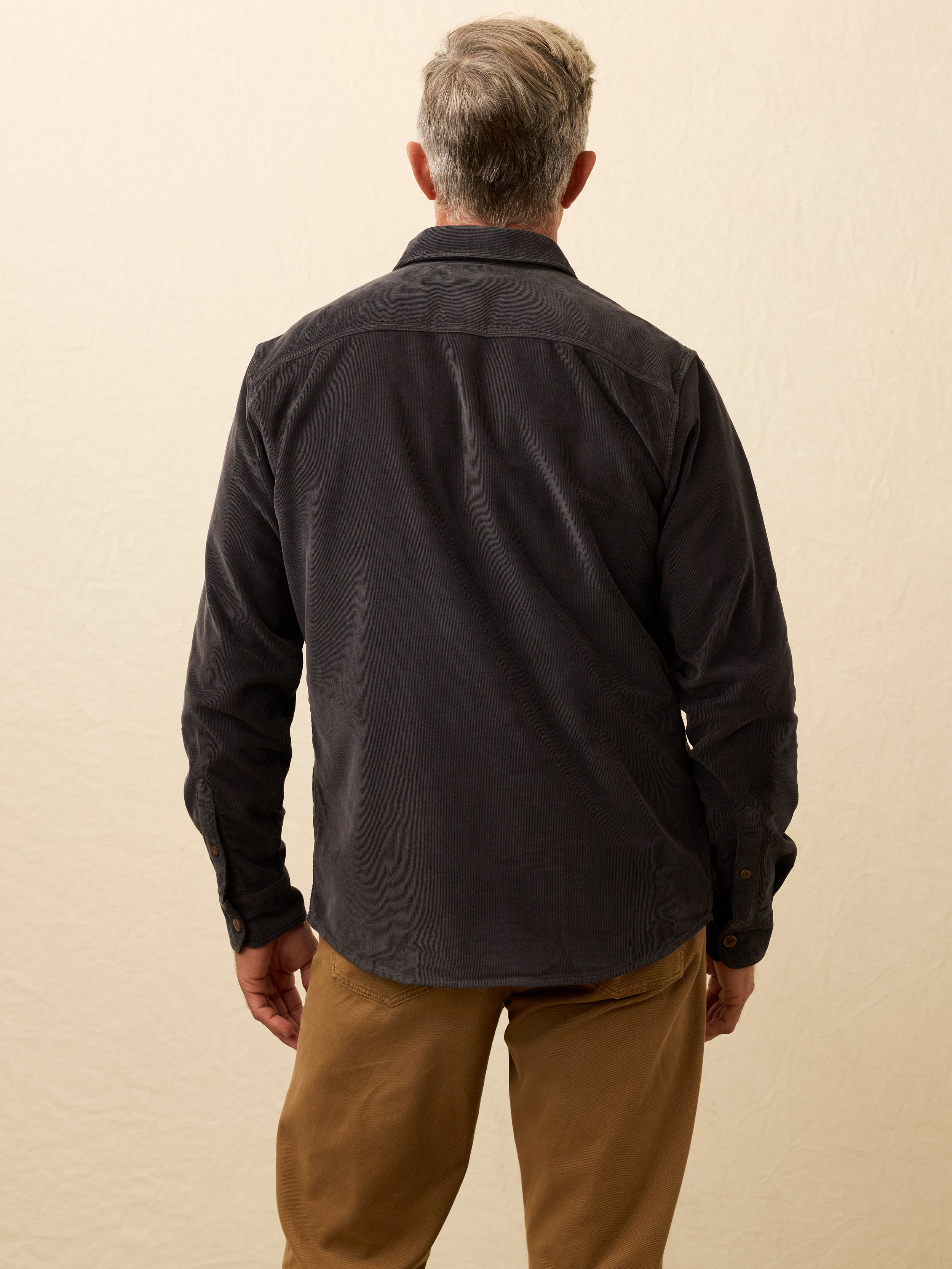 Stretch Terry Corduroy Workshirt - Washed Charcoal | Faherty Brand