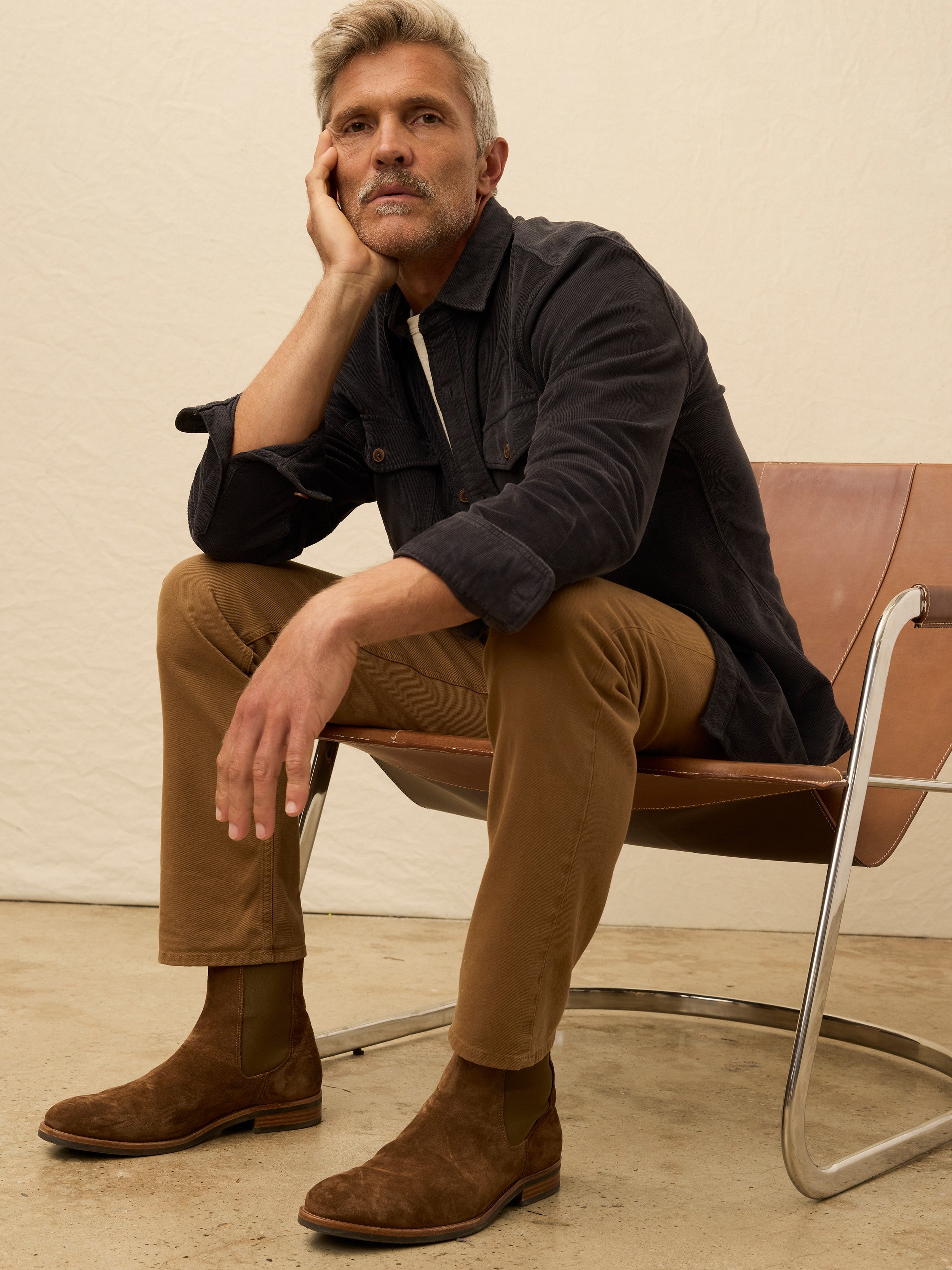 Stretch Terry Corduroy Workshirt - Washed Charcoal | Faherty Brand