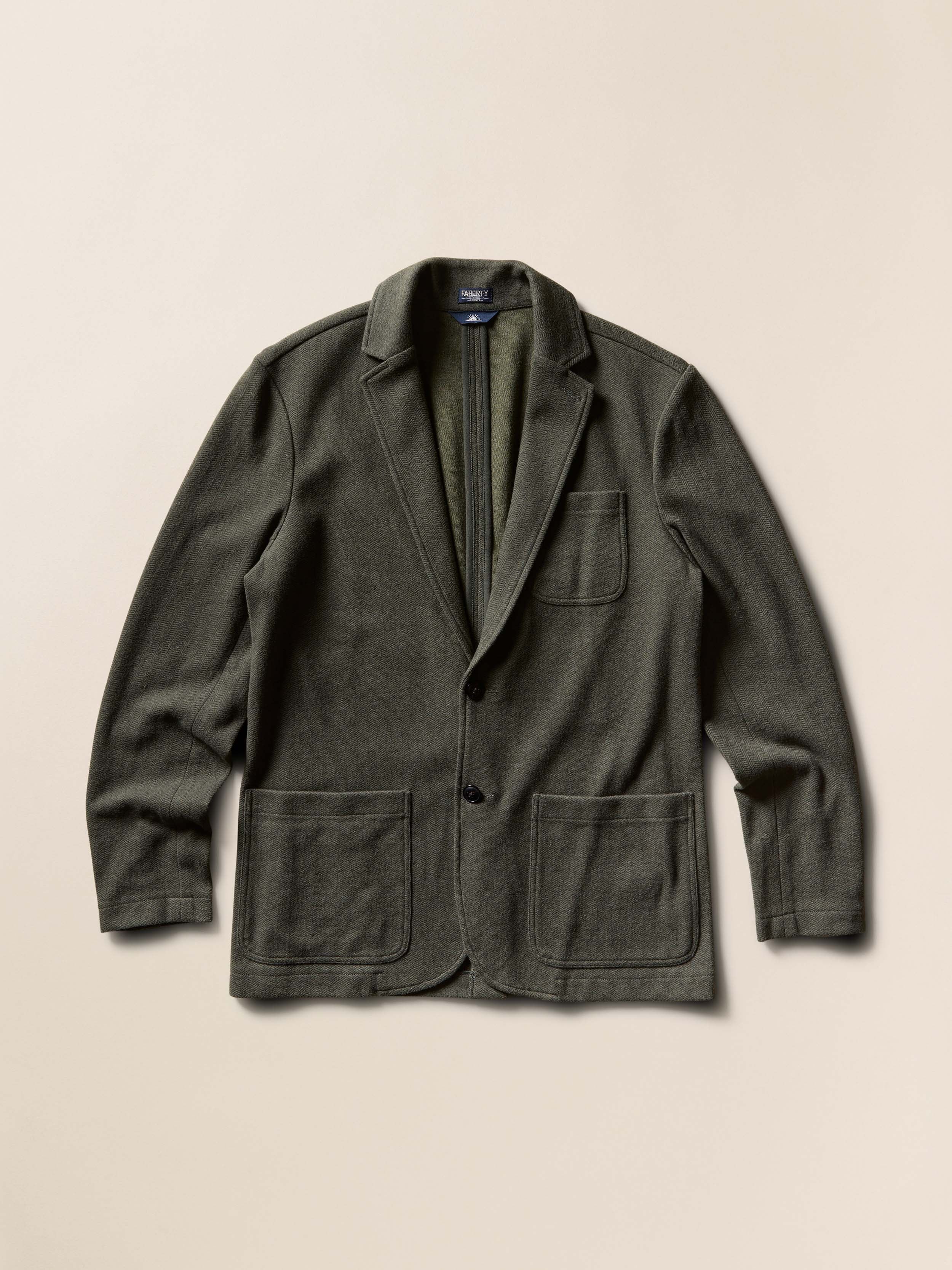 Inlet Knit Tweed Blazer - Olive Lake Herringbone | Faherty Brand