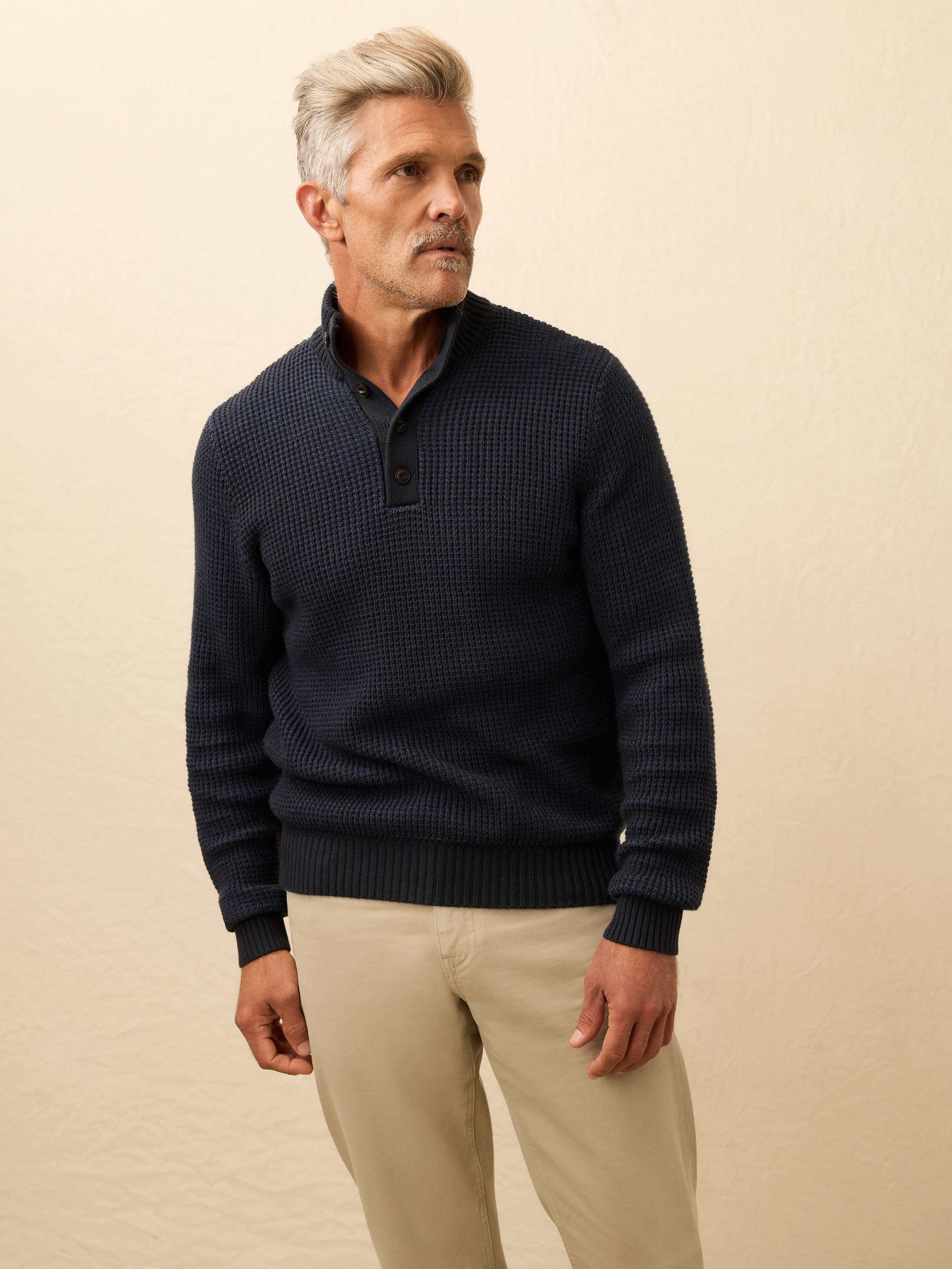 Quarter Button Sweater - Winter Navy | Faherty Brand