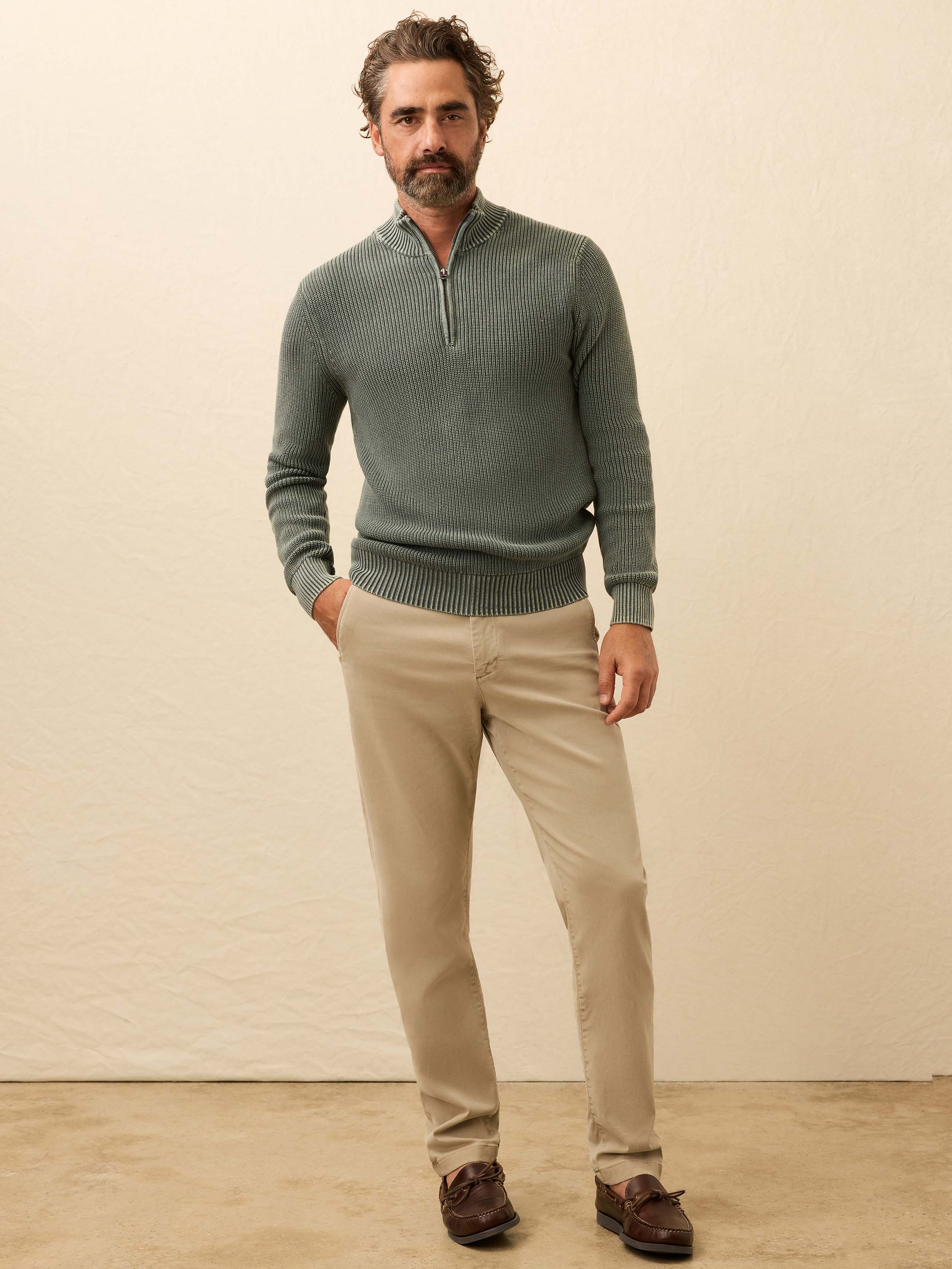 Sunwashed Quarter Zip Sweater - Mountain Olive | Faherty Brand