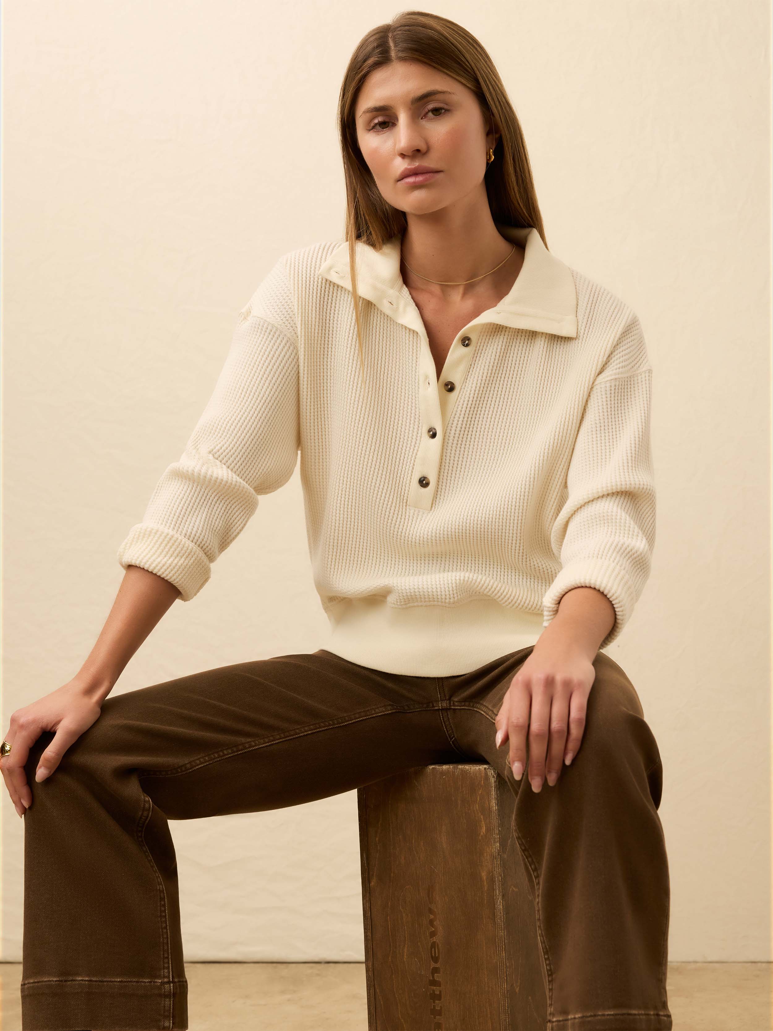 Apres Waffle Henley - Coastal Cream | Faherty Brand