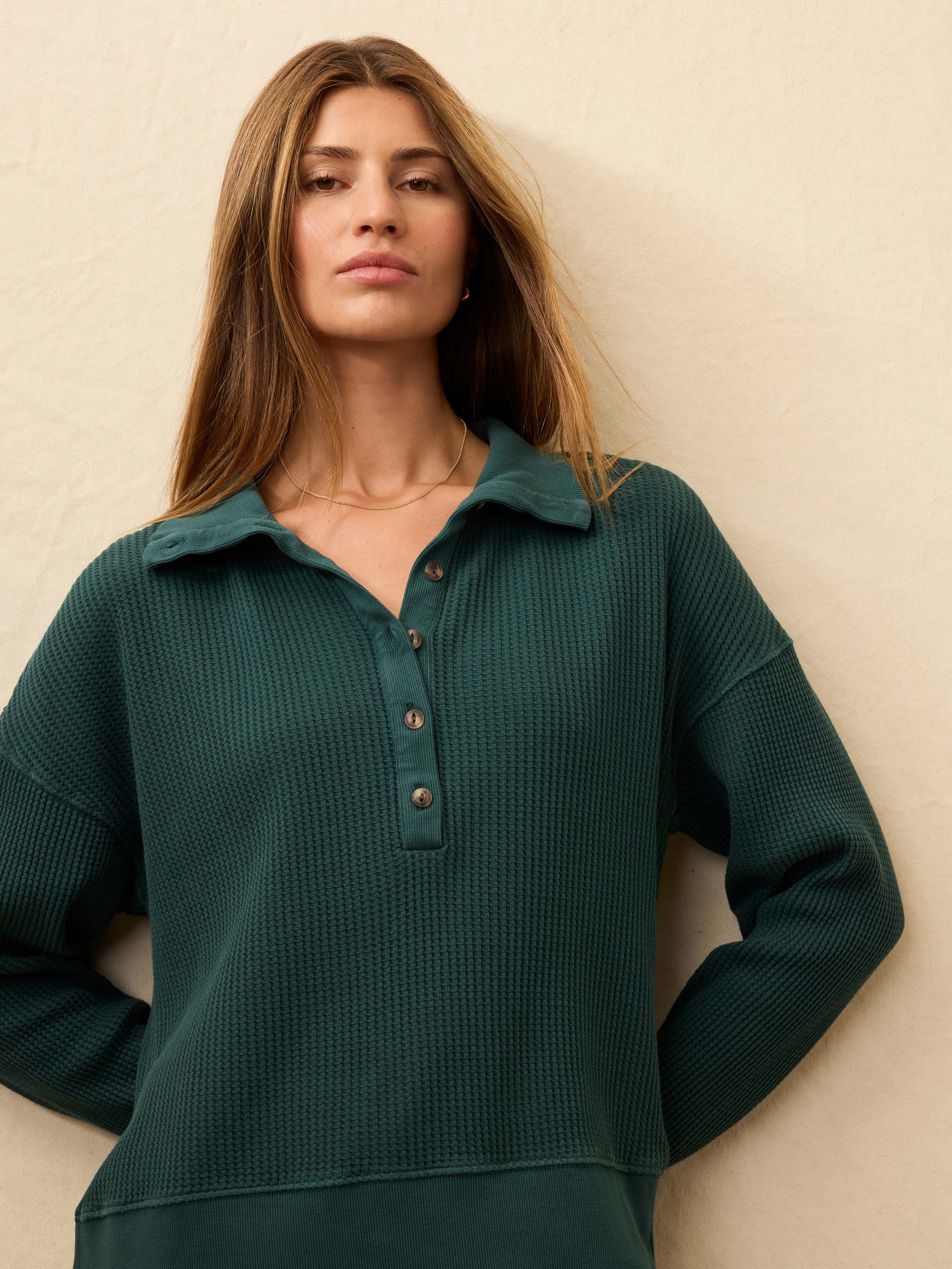 Apres Waffle Henley - Seamoss | Faherty Brand