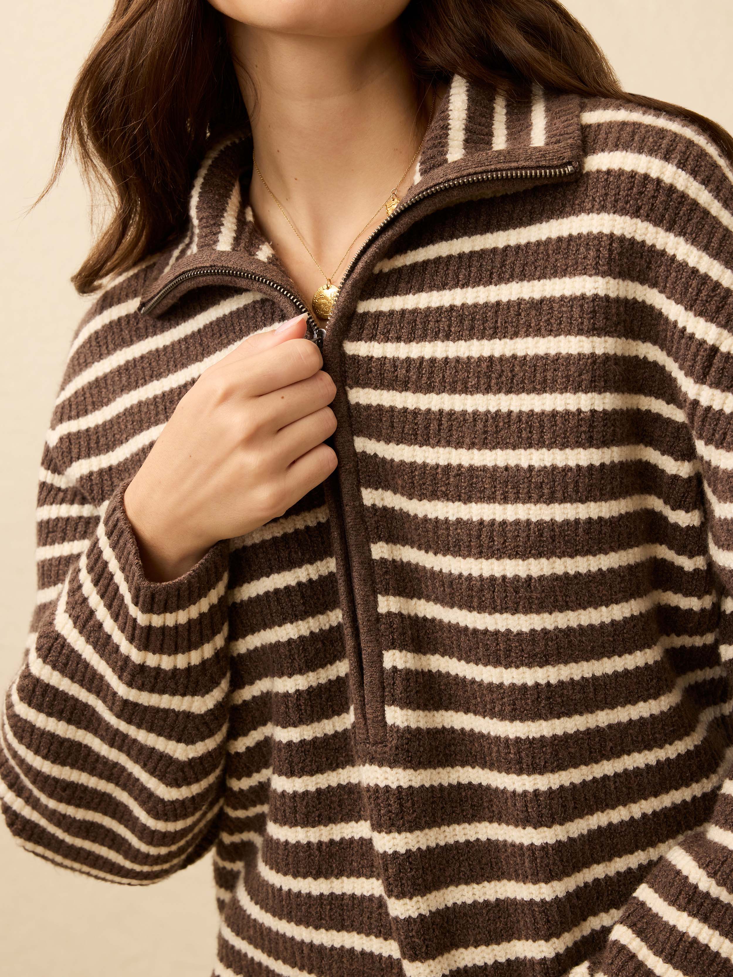 Jackson Quarter Zip - Mocha Stripe | Faherty Brand