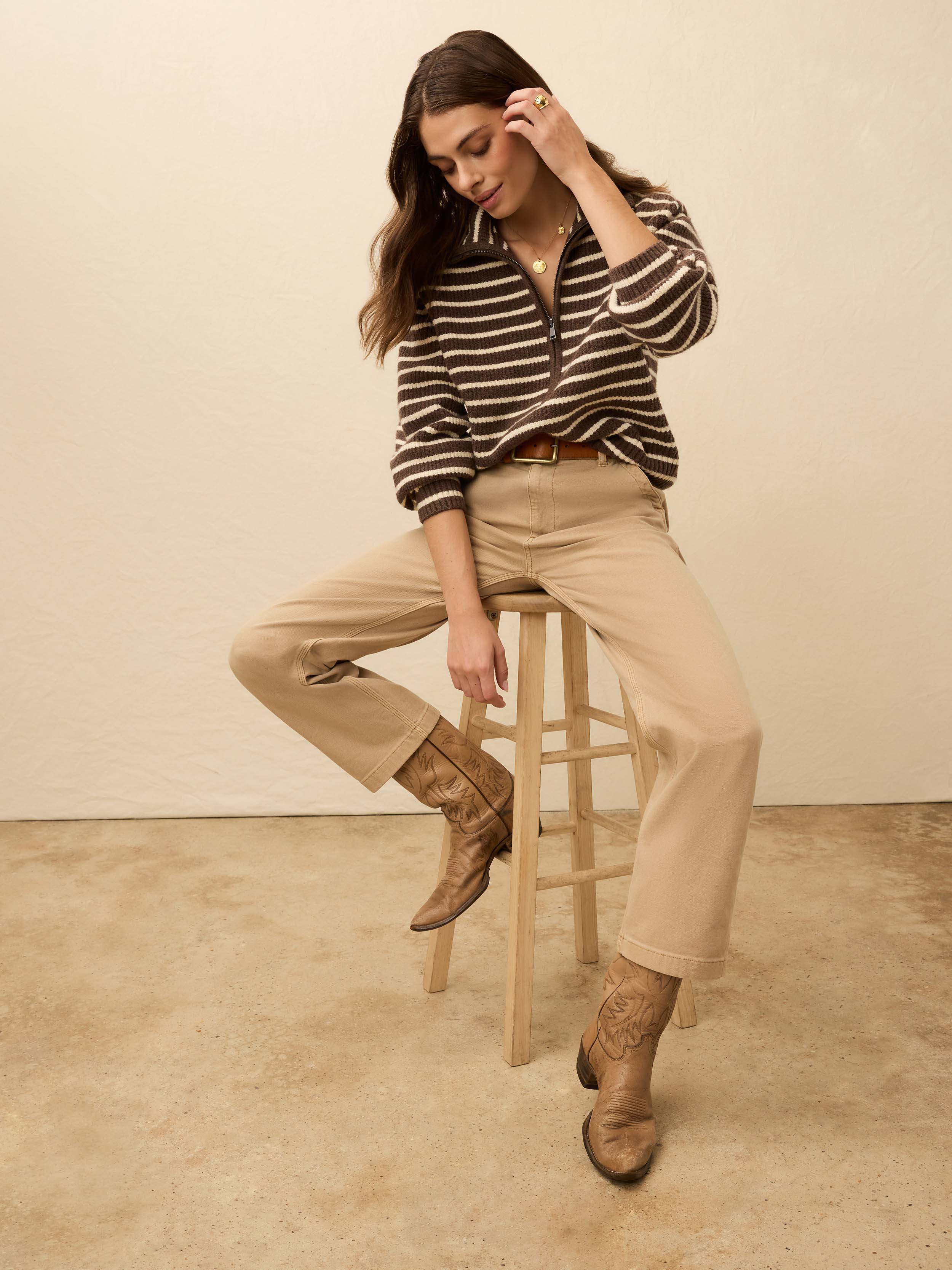 Jackson Quarter Zip - Mocha Stripe | Faherty Brand