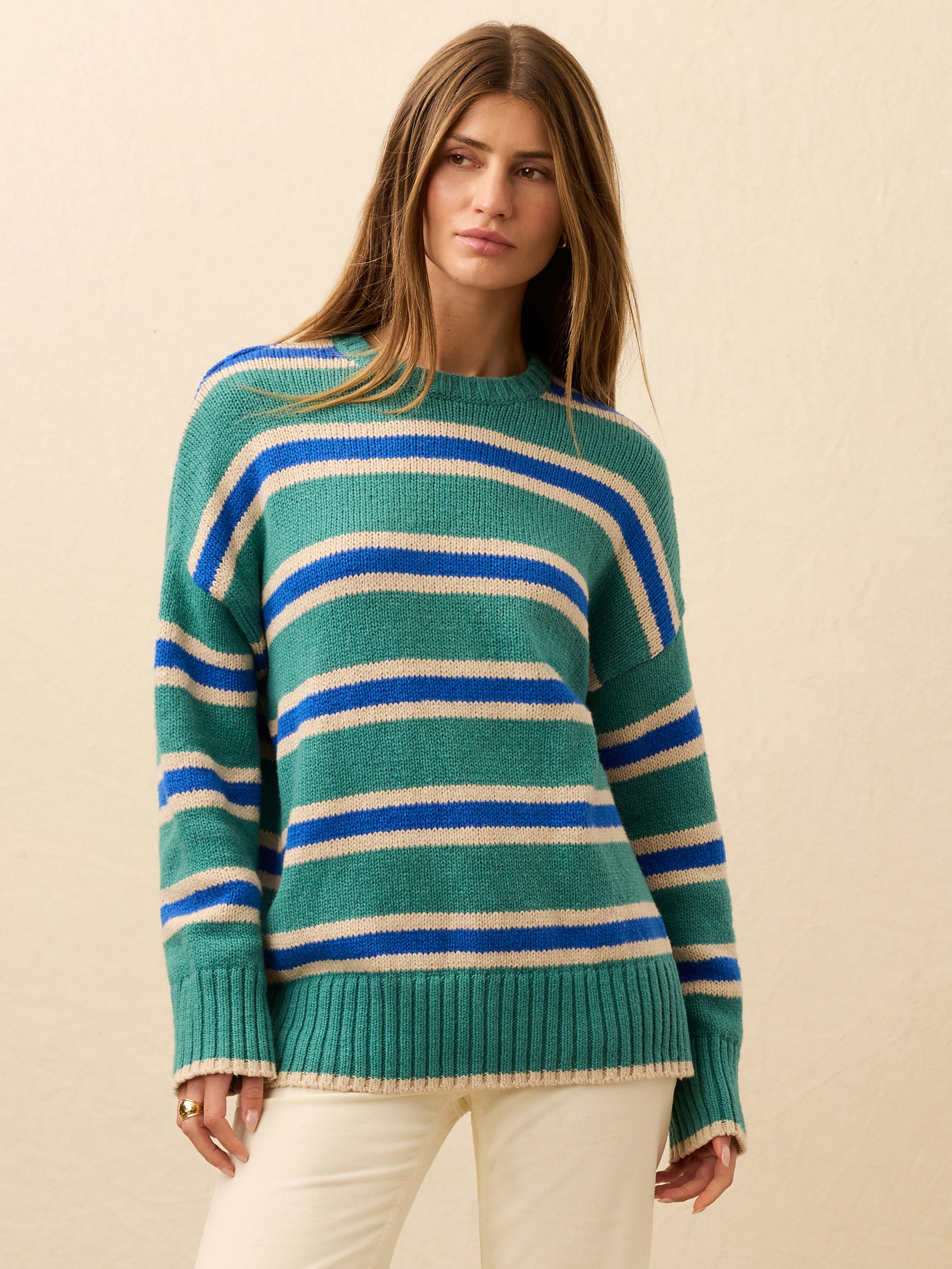 Heirloom Cotton Summit Pullover - Shoreline Green Stripe | Faherty Brand