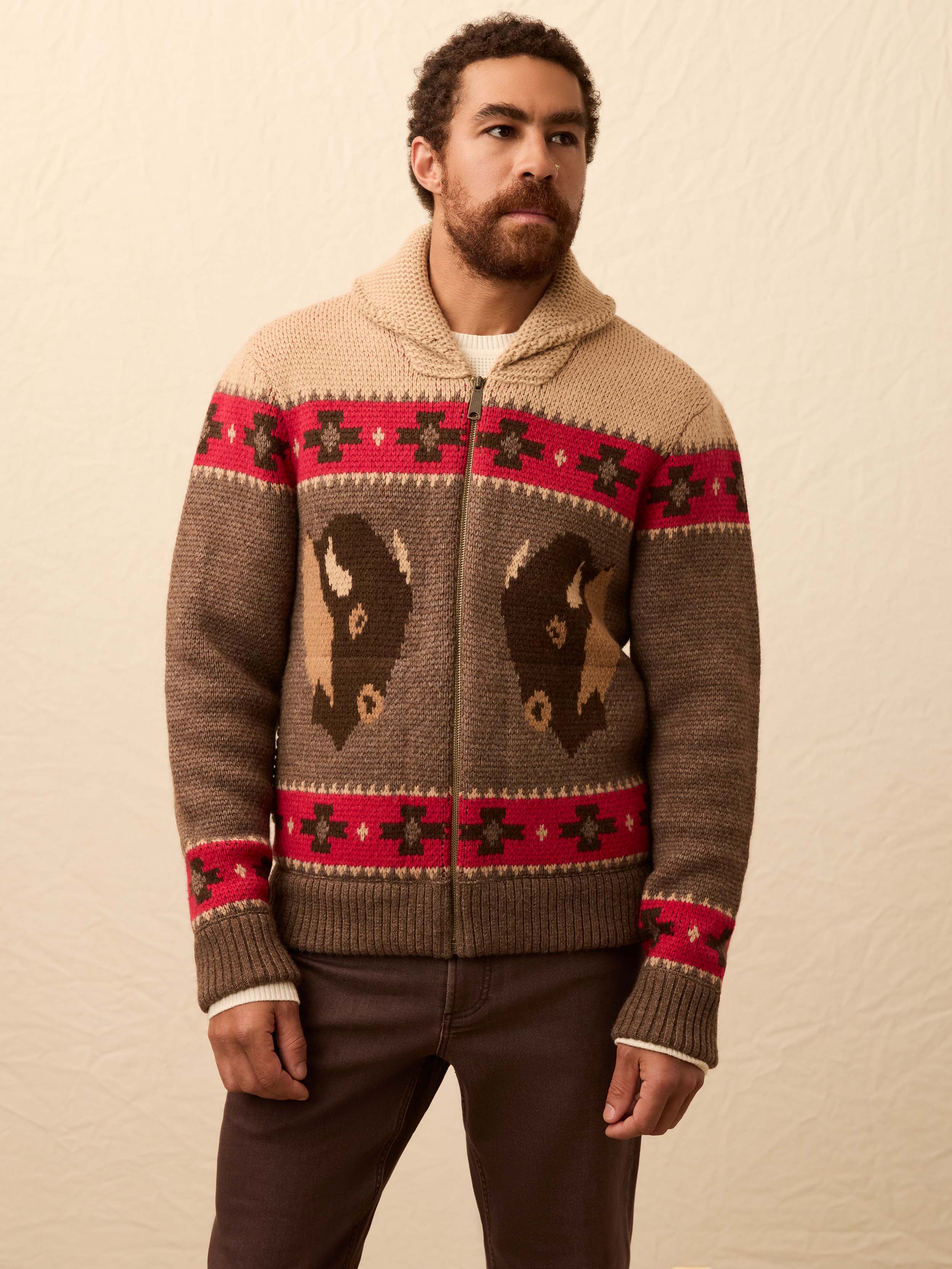 Steven Paul Judd Buffalo Zip Cardigan - Brown Winter Prairie | Faherty Brand