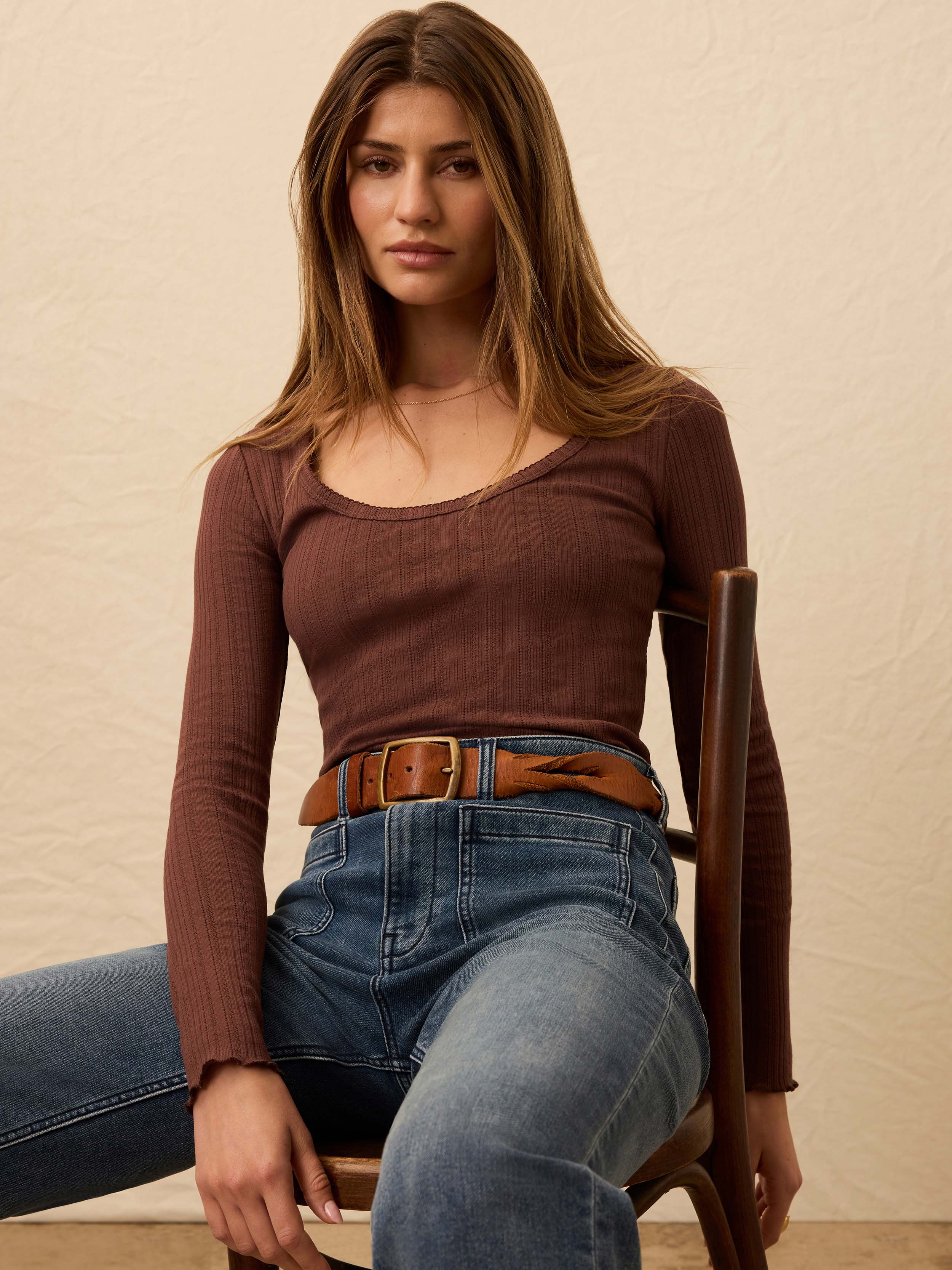 Paradise Pointelle Scoop Neck - Chocolate Brown | Faherty Brand