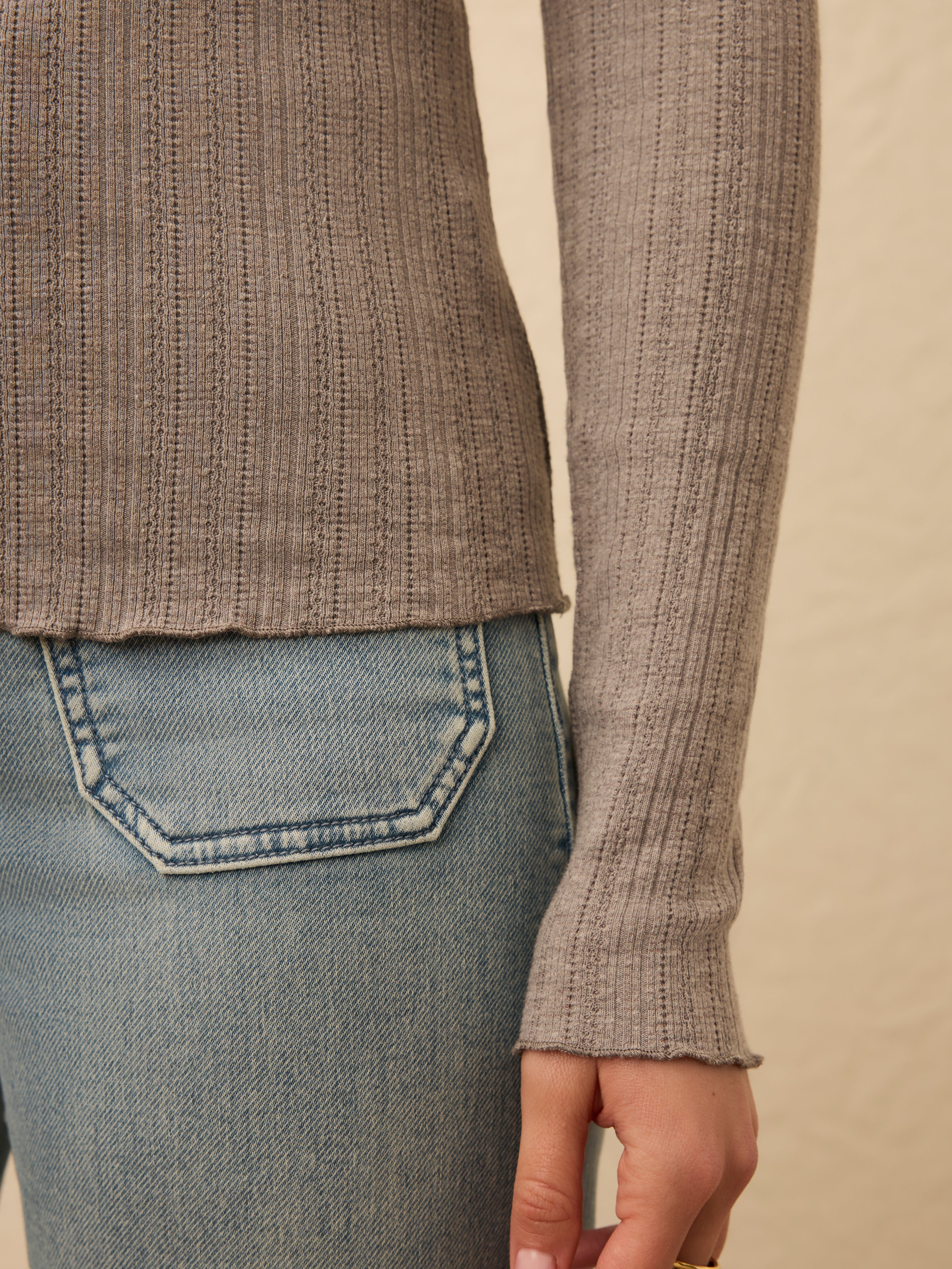 Paradise Pointelle Scoop Neck - Medium Grey Heather | Faherty Brand