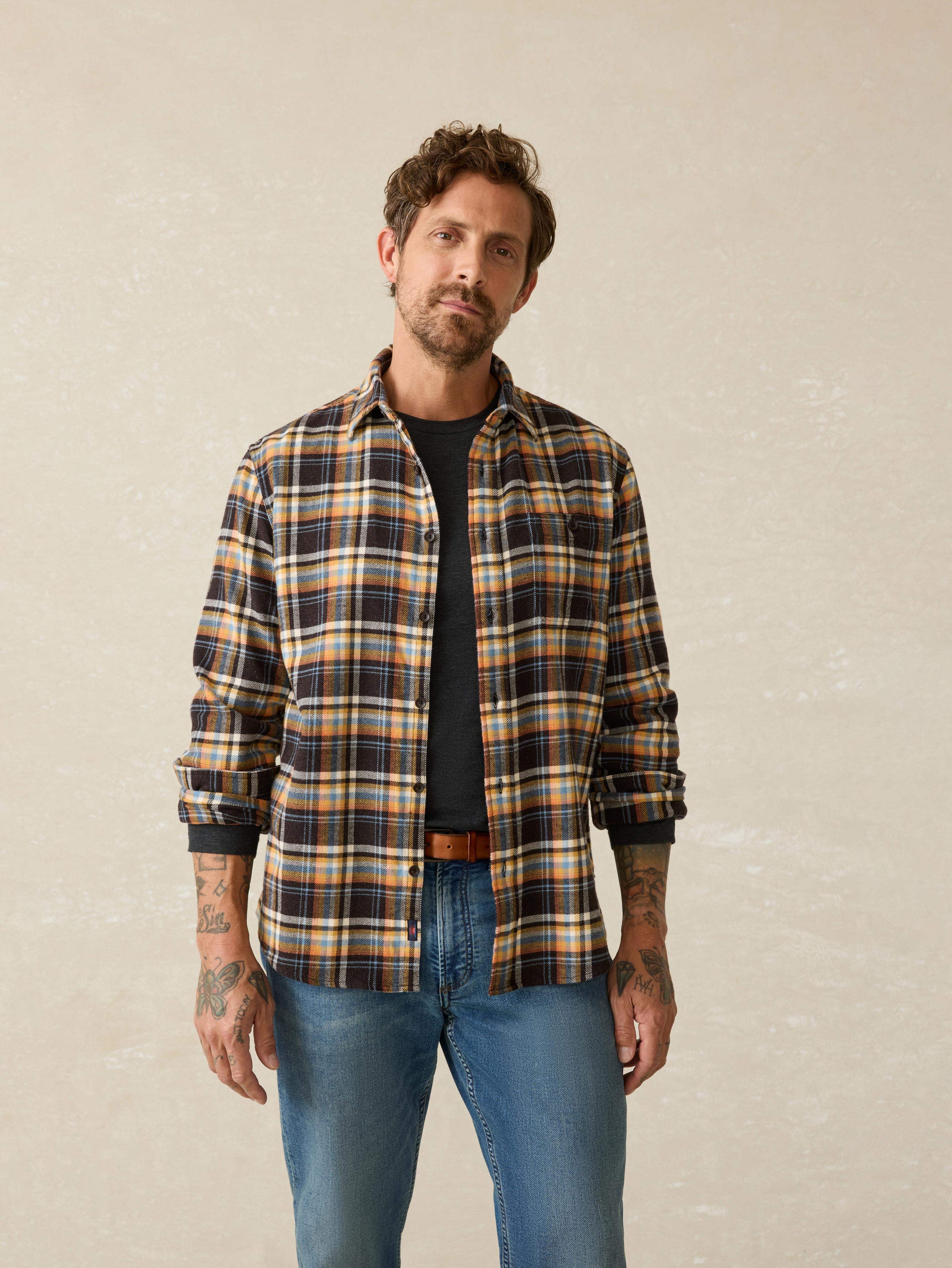 Super Brushed Flannel - Walnut Wood Plaid | Faherty Brand