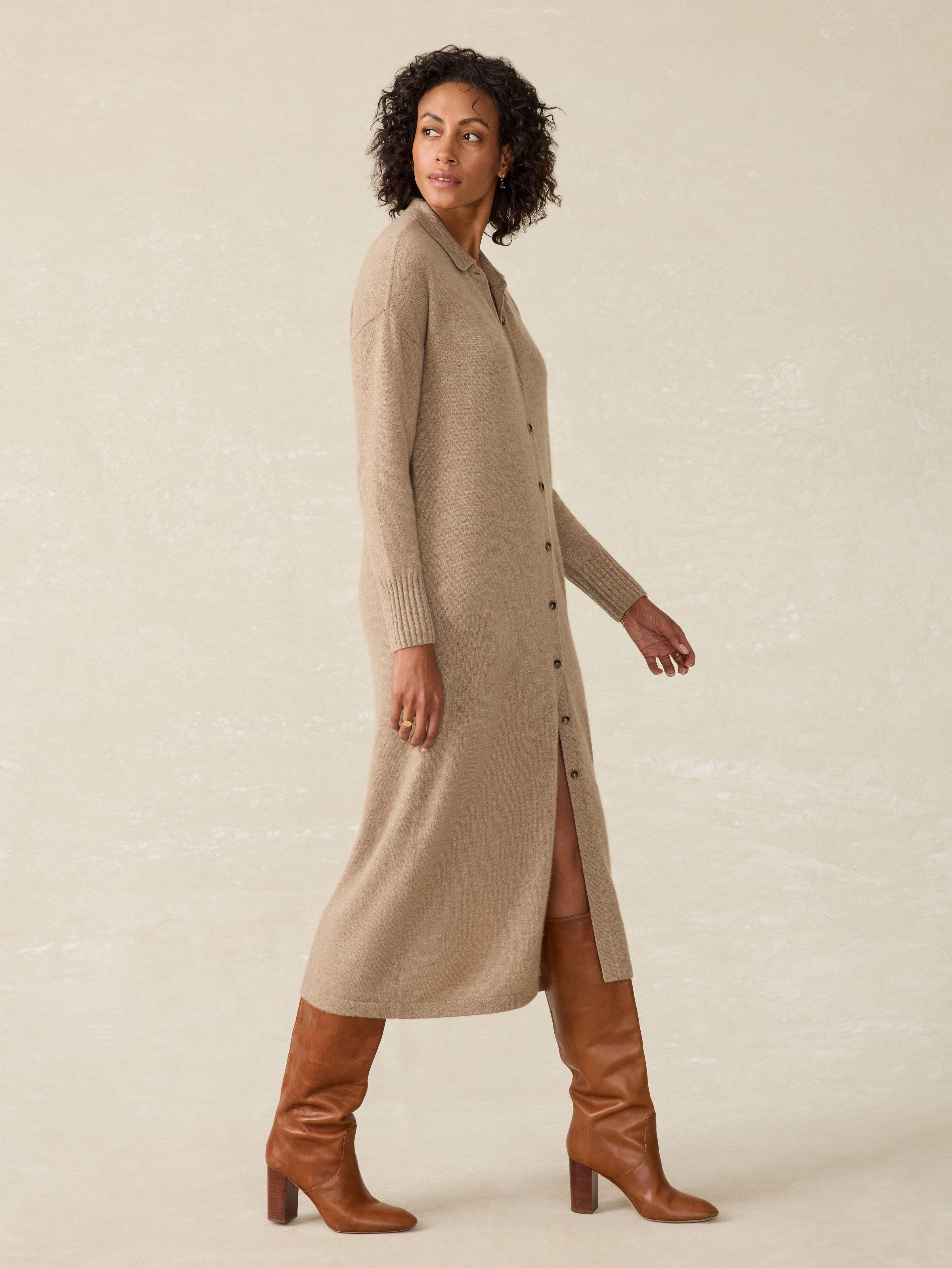 Coastal Cashmere Maxi Shirtdress - Driftwood | Faherty Brand