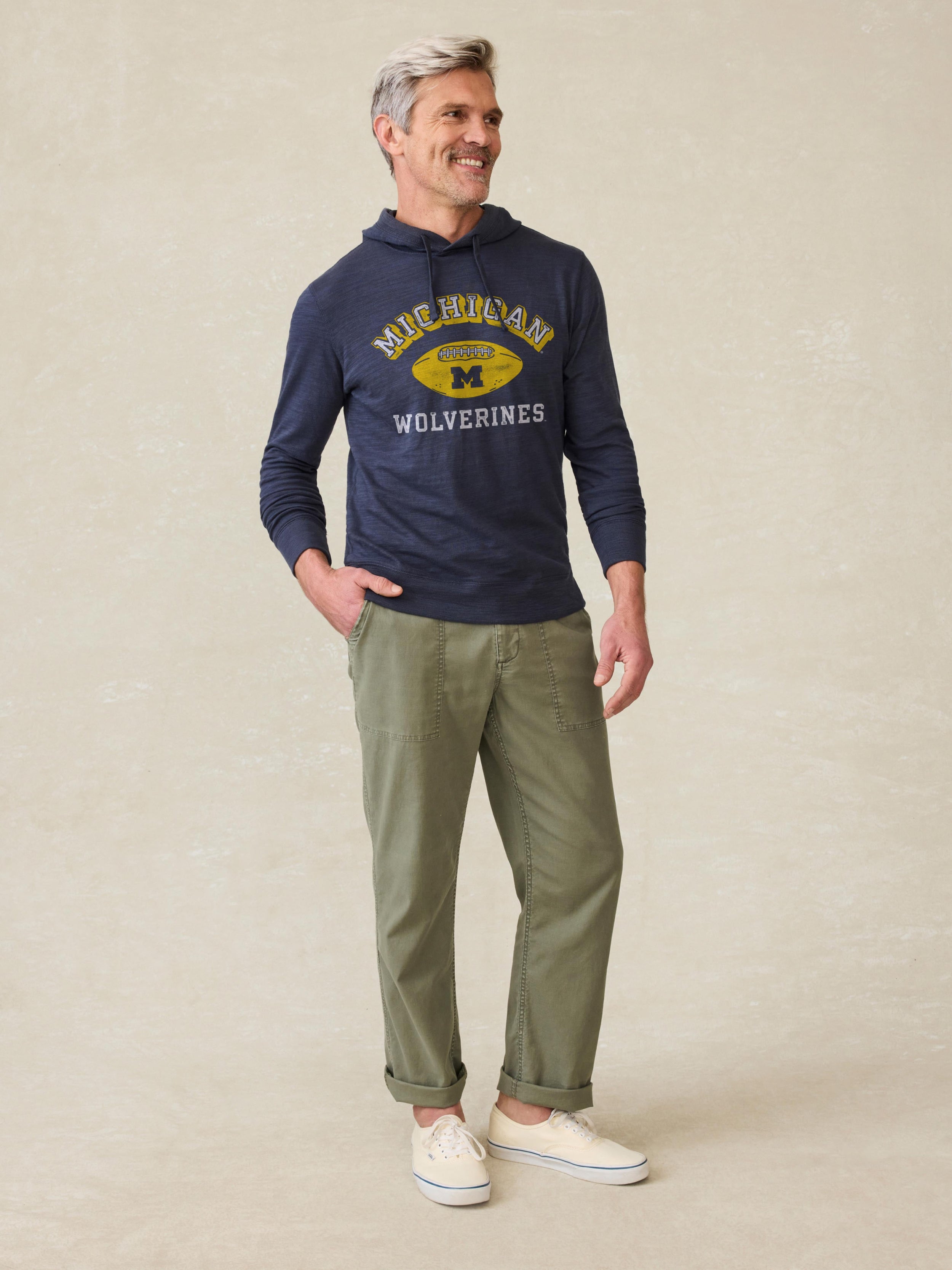 University of Michigan Sunwashed Slub Hoodie - Blue Nights | Faherty Brand