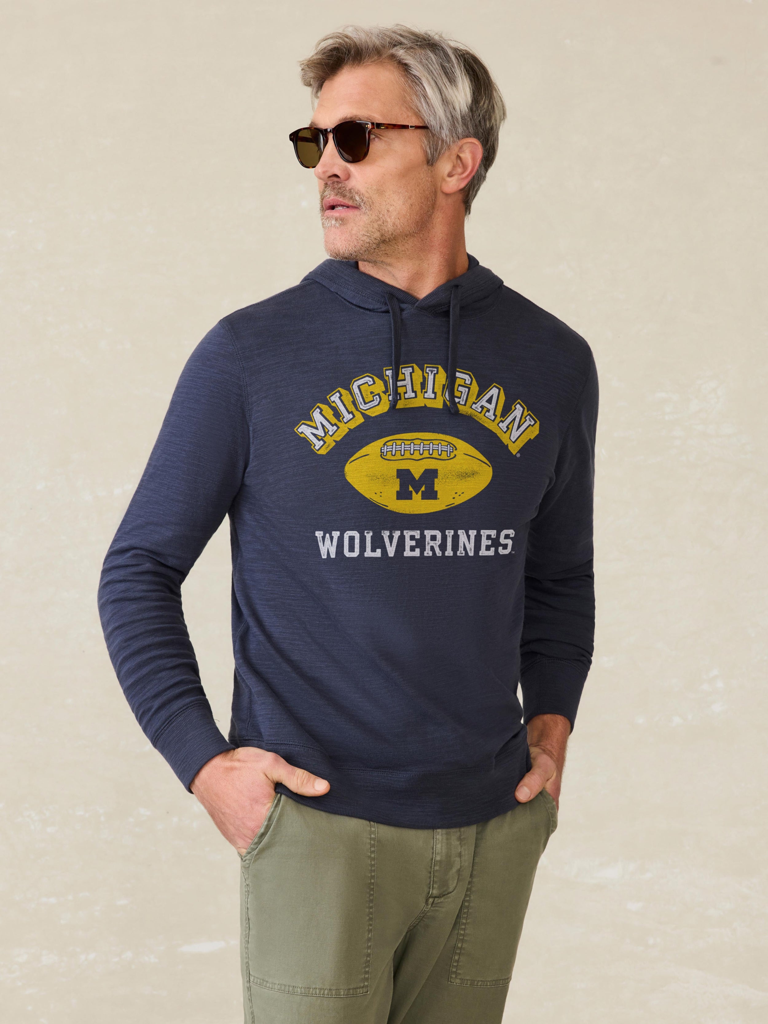 University of Michigan Sunwashed Slub Hoodie - Blue Nights | Faherty Brand