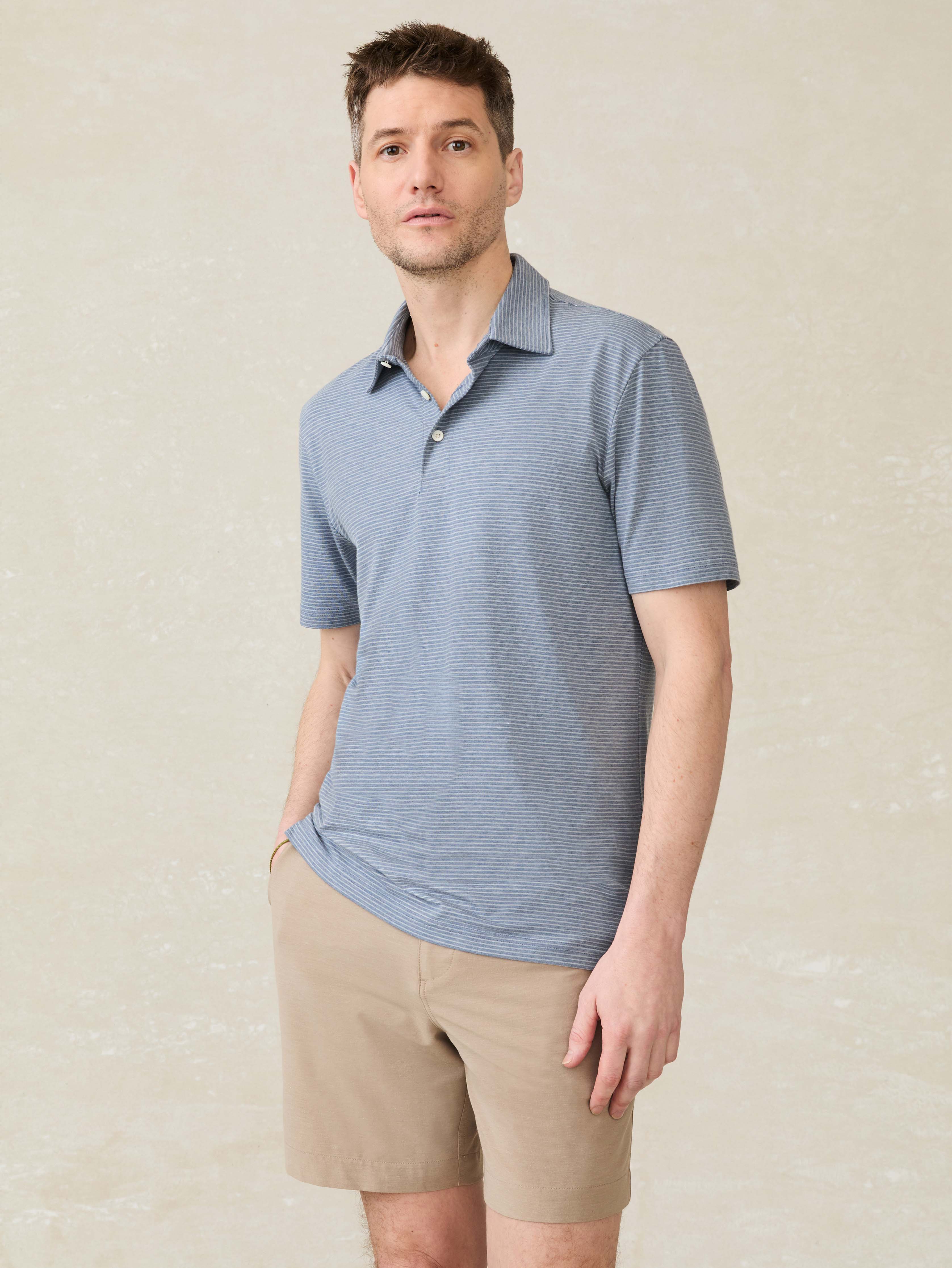 Short-Sleeve Movement™ Polo - Azure Beach Stripe | Faherty Brand