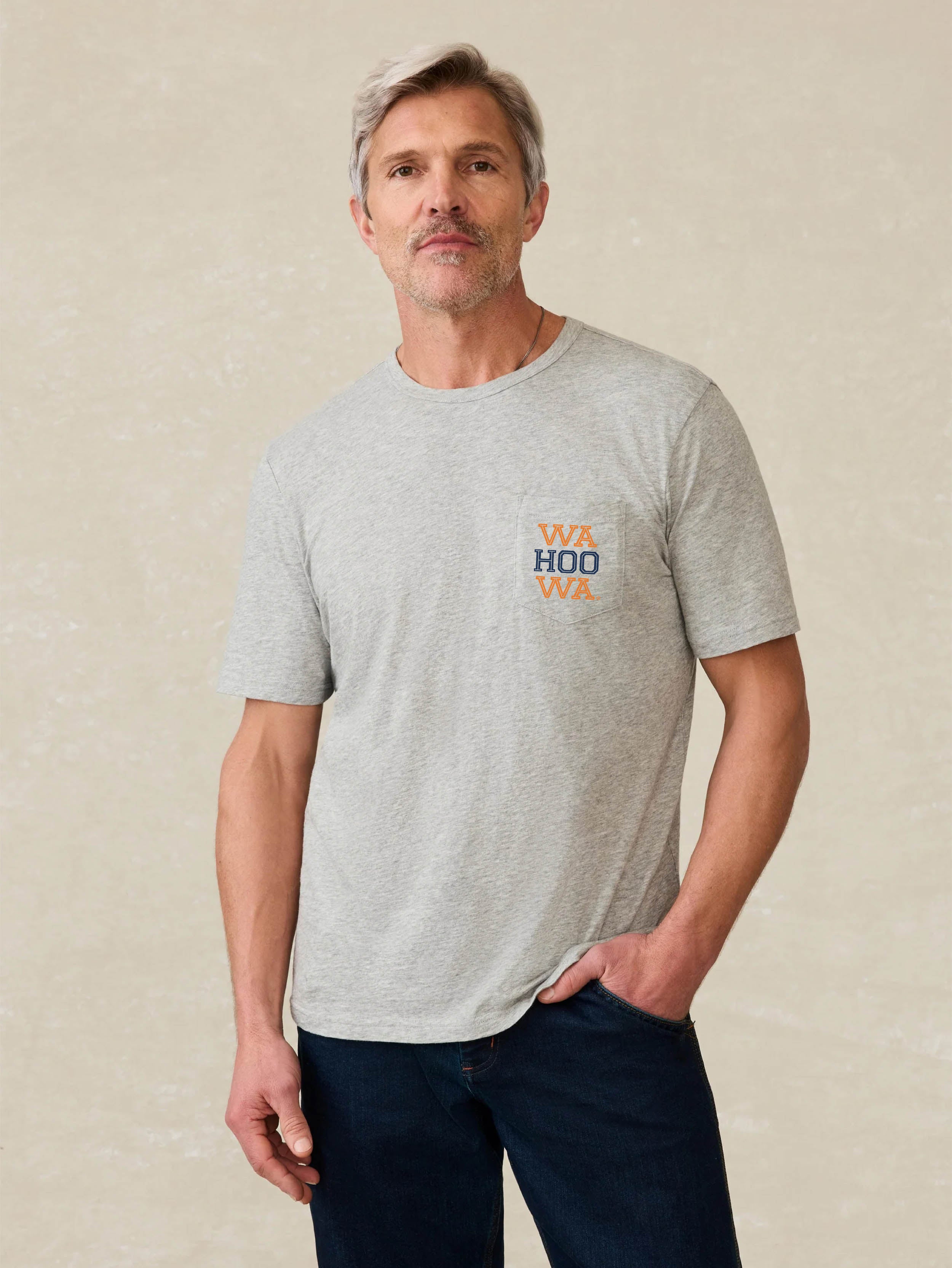 University of Virginia Sunwashed Pocket Tee - Granite Heather | Faherty Brand