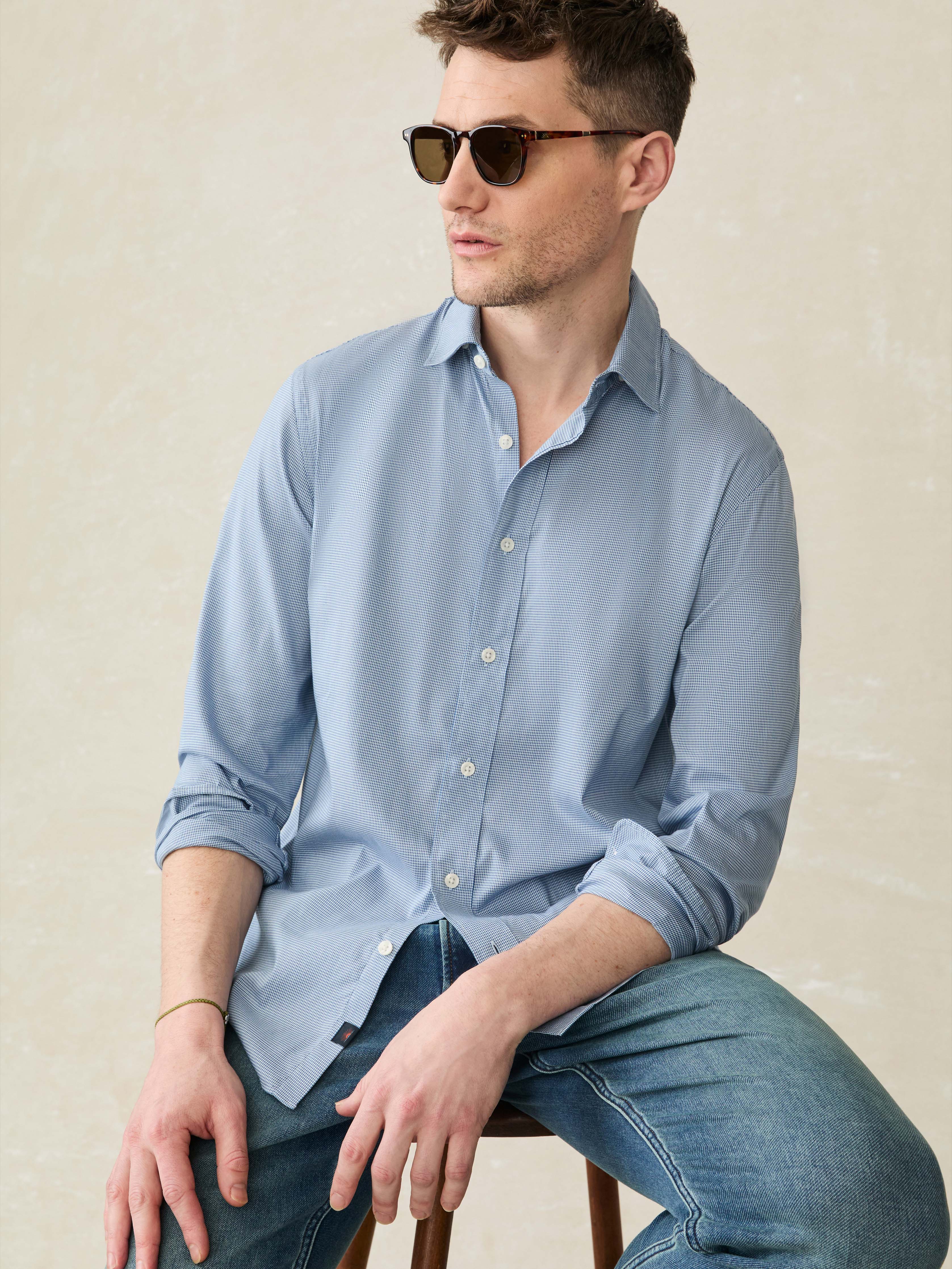 The Movement™ Shirt - Azure Pincheck | Faherty Brand