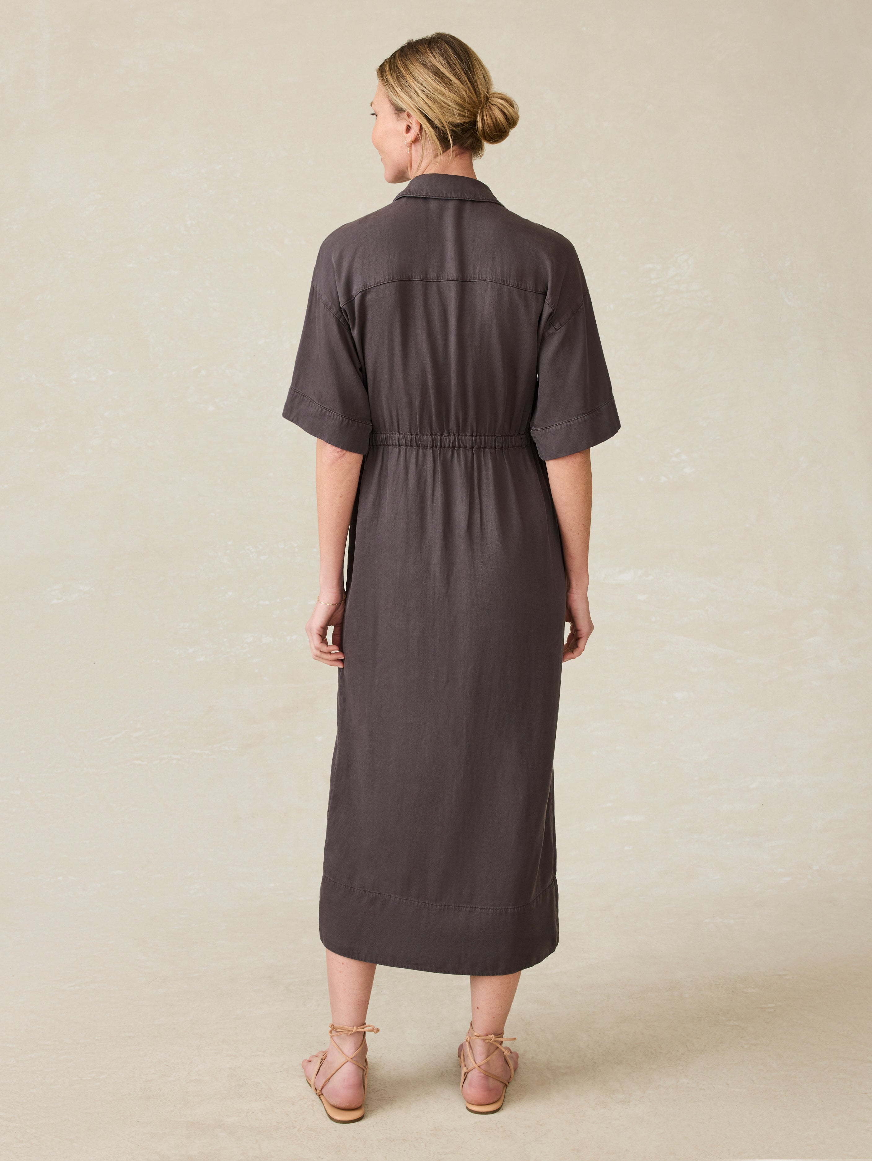 Topanga Drape Shirtdress - Washed Black | Faherty Brand