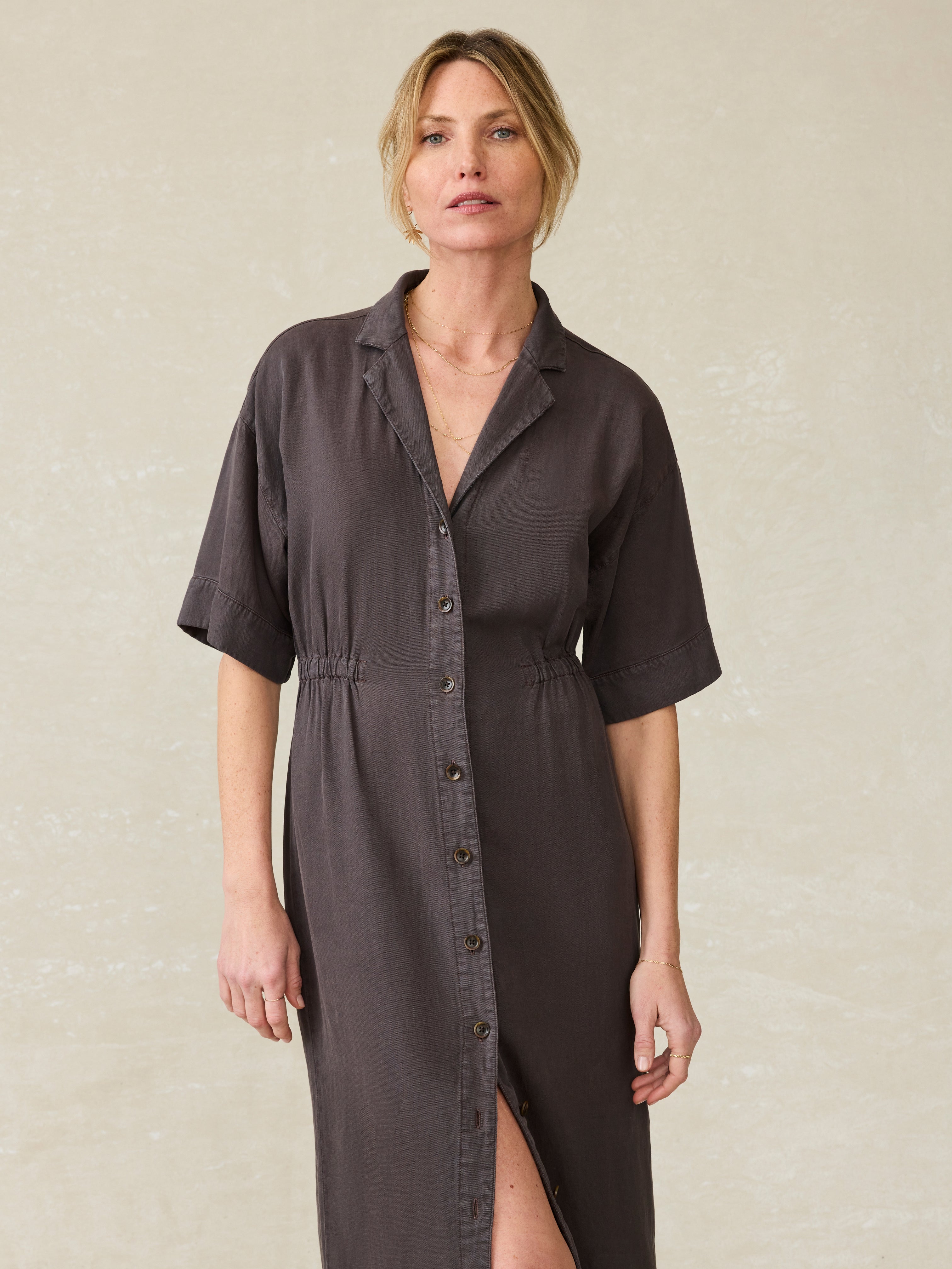 Topanga Drape Shirtdress - Washed Black | Faherty Brand