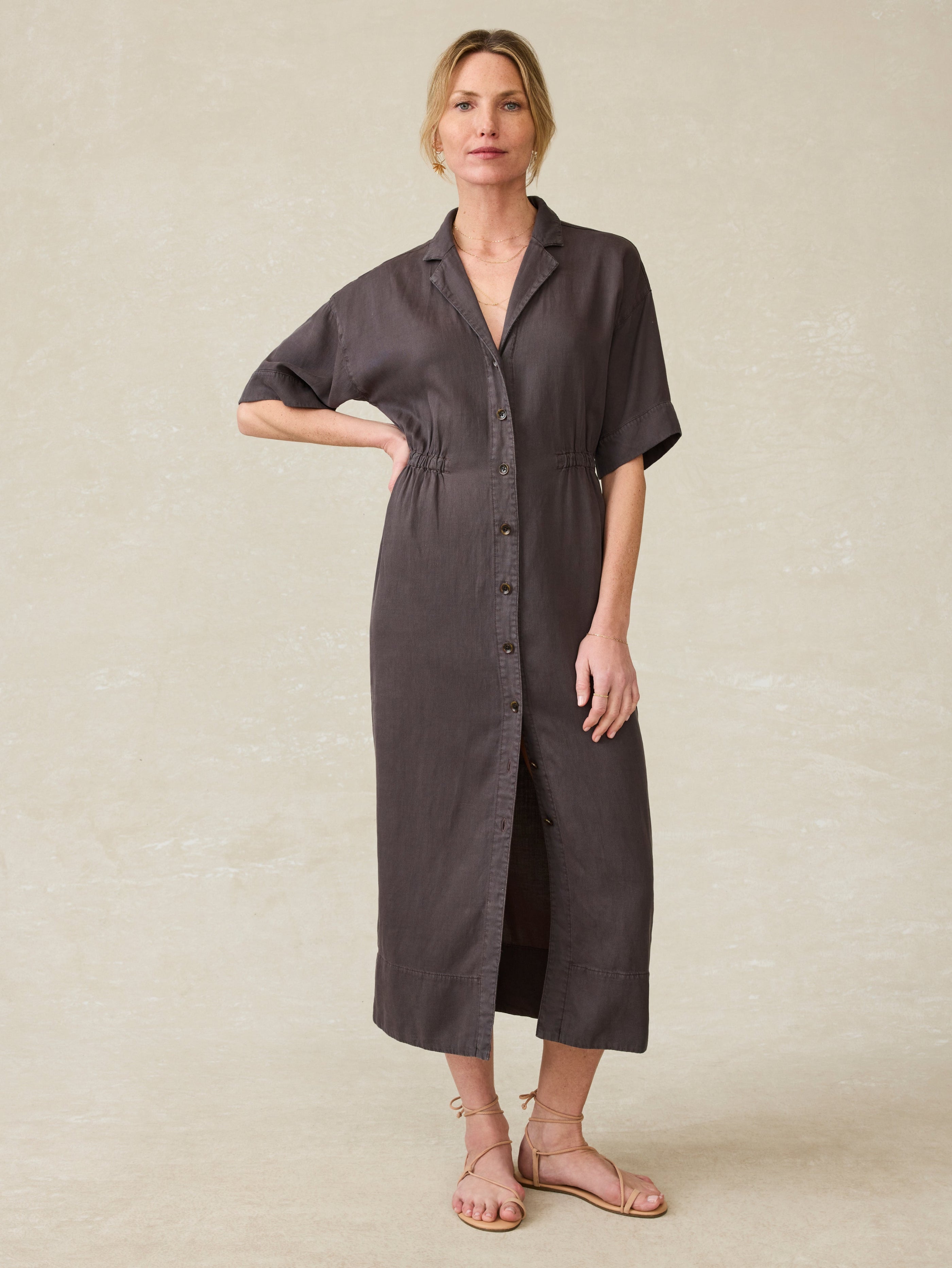 Topanga Drape Shirtdress - Washed Black | Faherty Brand