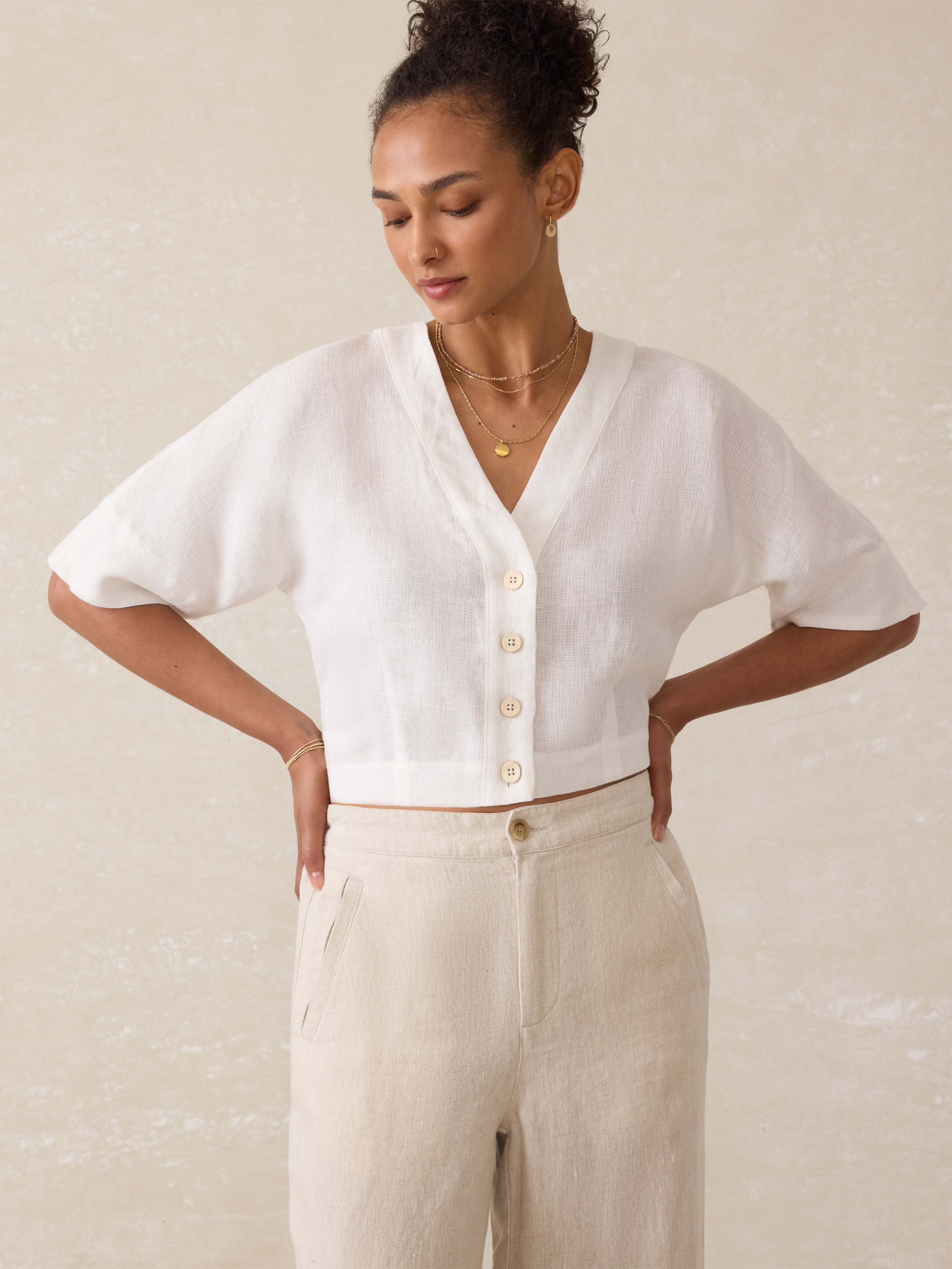 Palma Linen Avery Top - White | Faherty Brand