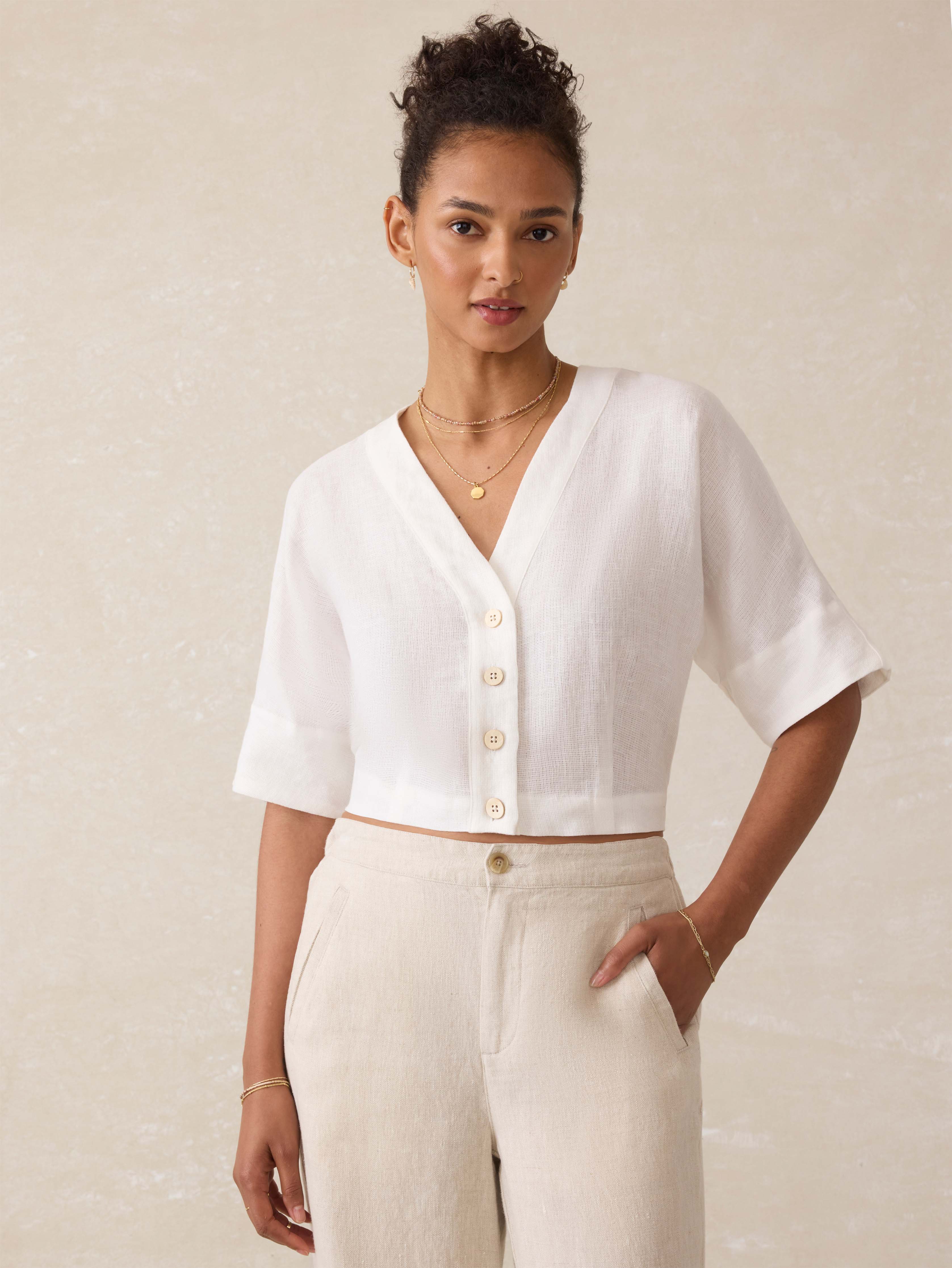 Palma Linen Avery Top - White | Faherty Brand