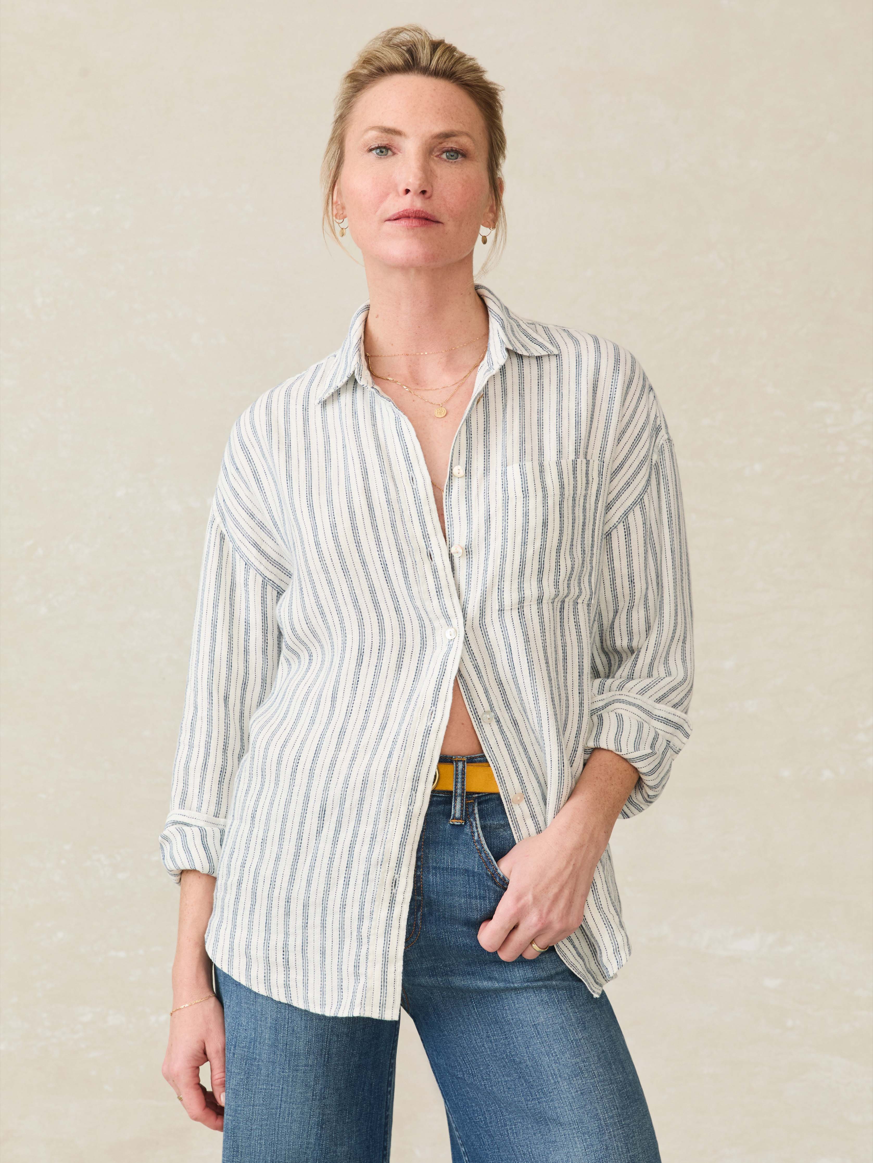 Santa Cruz Linen Relaxed Shirt - Oceanside Stripe | Faherty Brand