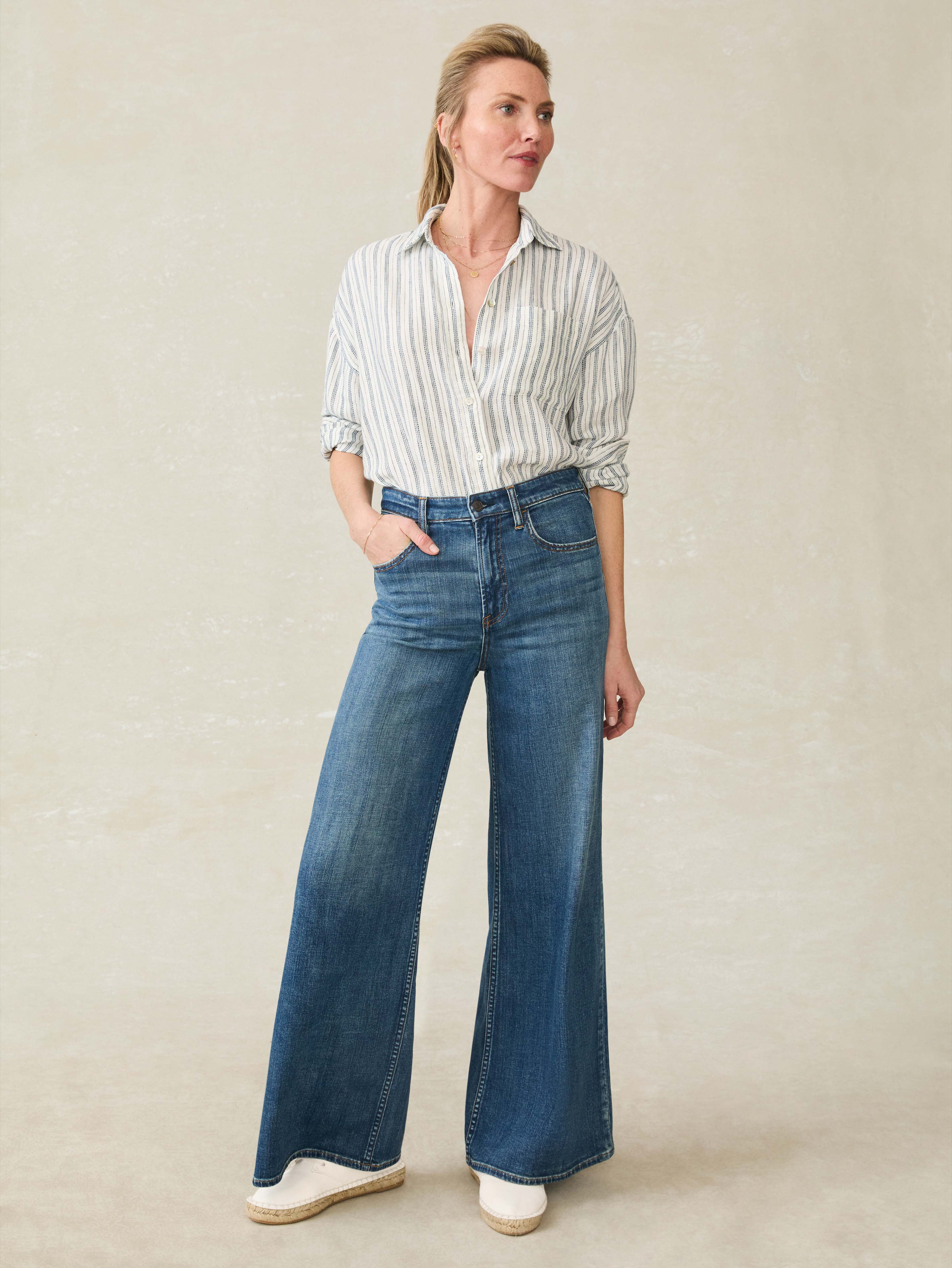 Santa Cruz Linen Relaxed Shirt - Oceanside Stripe | Faherty Brand