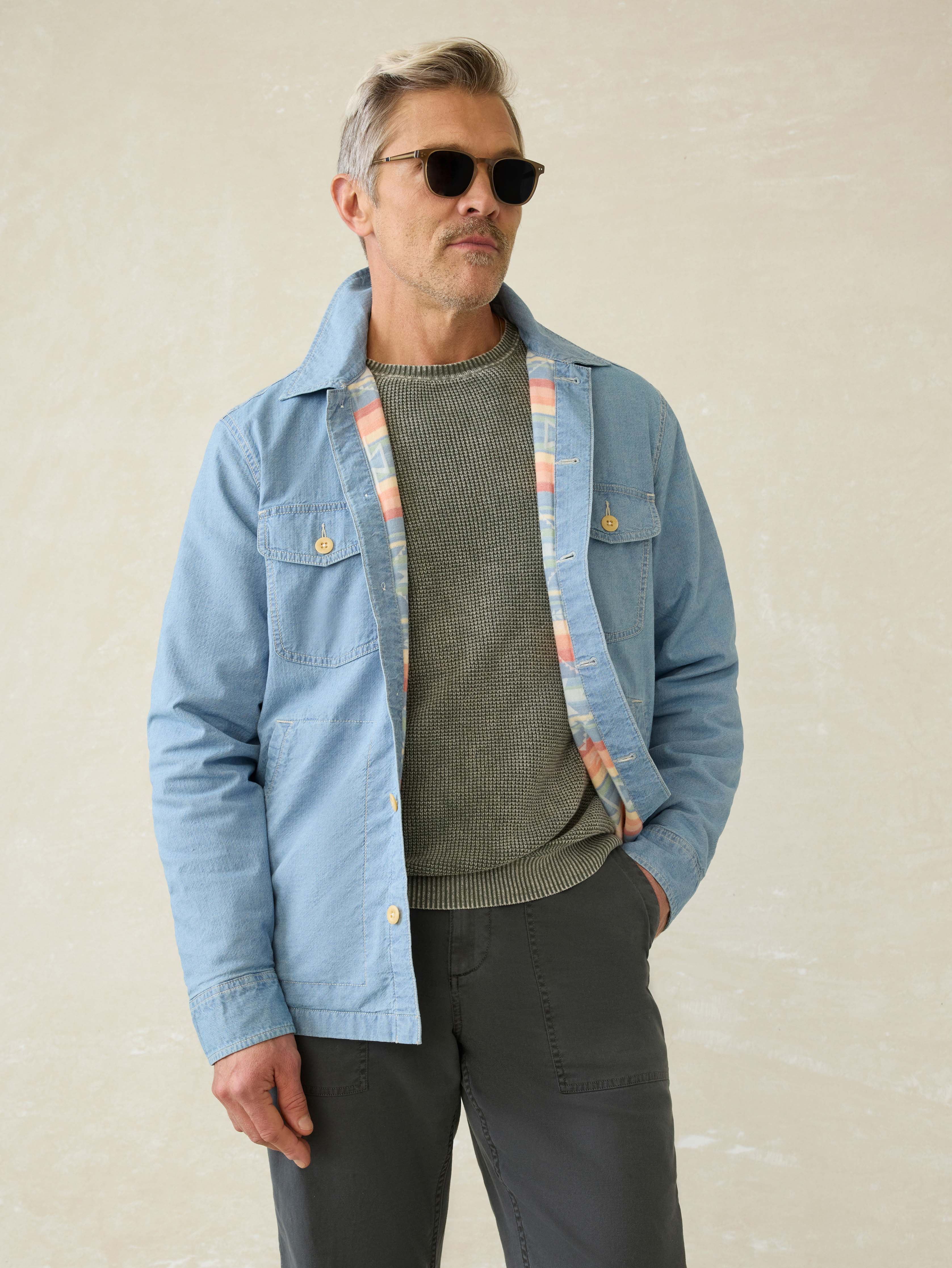 Indigo Herringbone Shirt Jacket - Blue Haven Wash | Faherty Brand