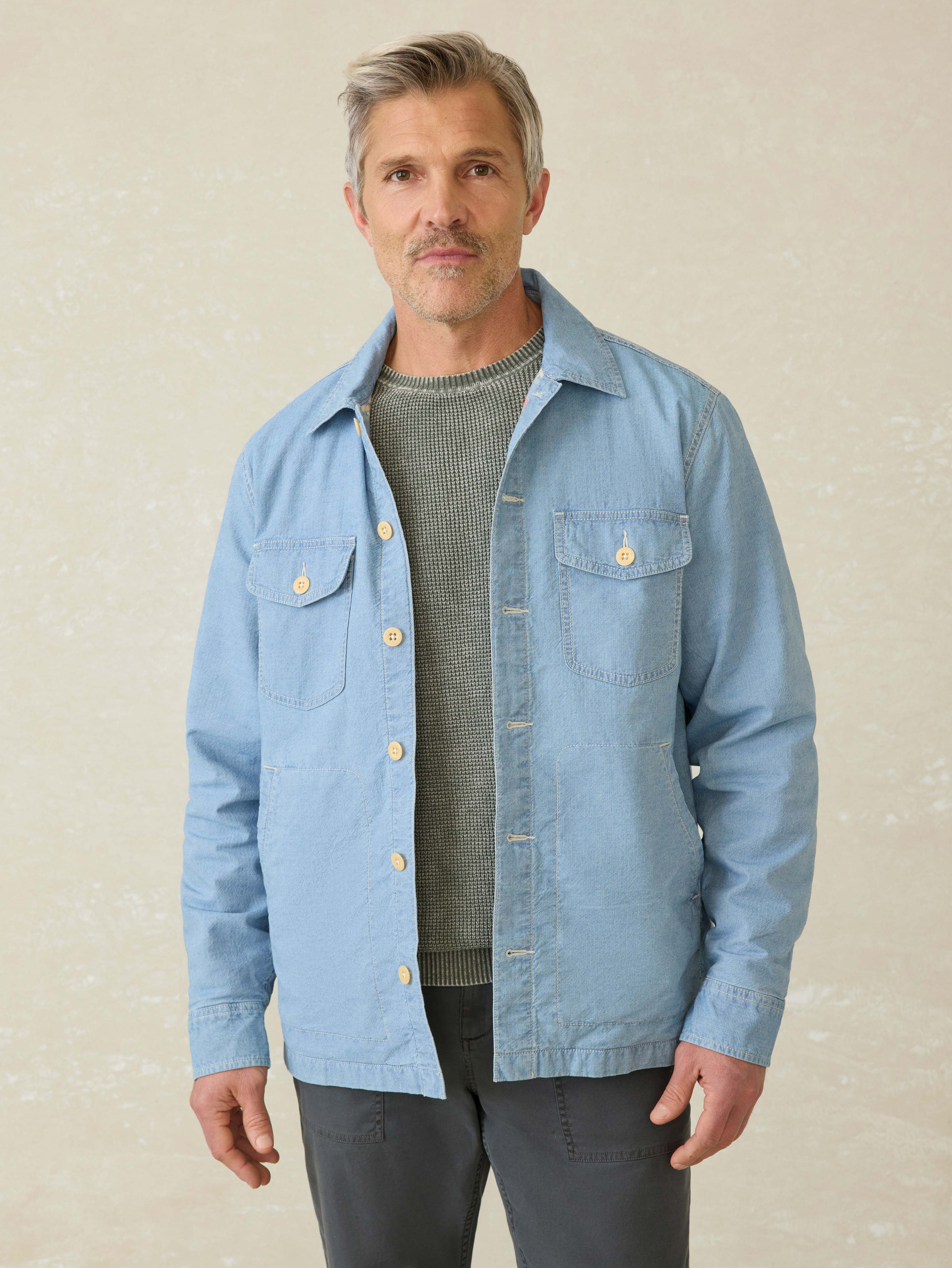 Indigo Herringbone Shirt Jacket - Blue Haven Wash | Faherty Brand