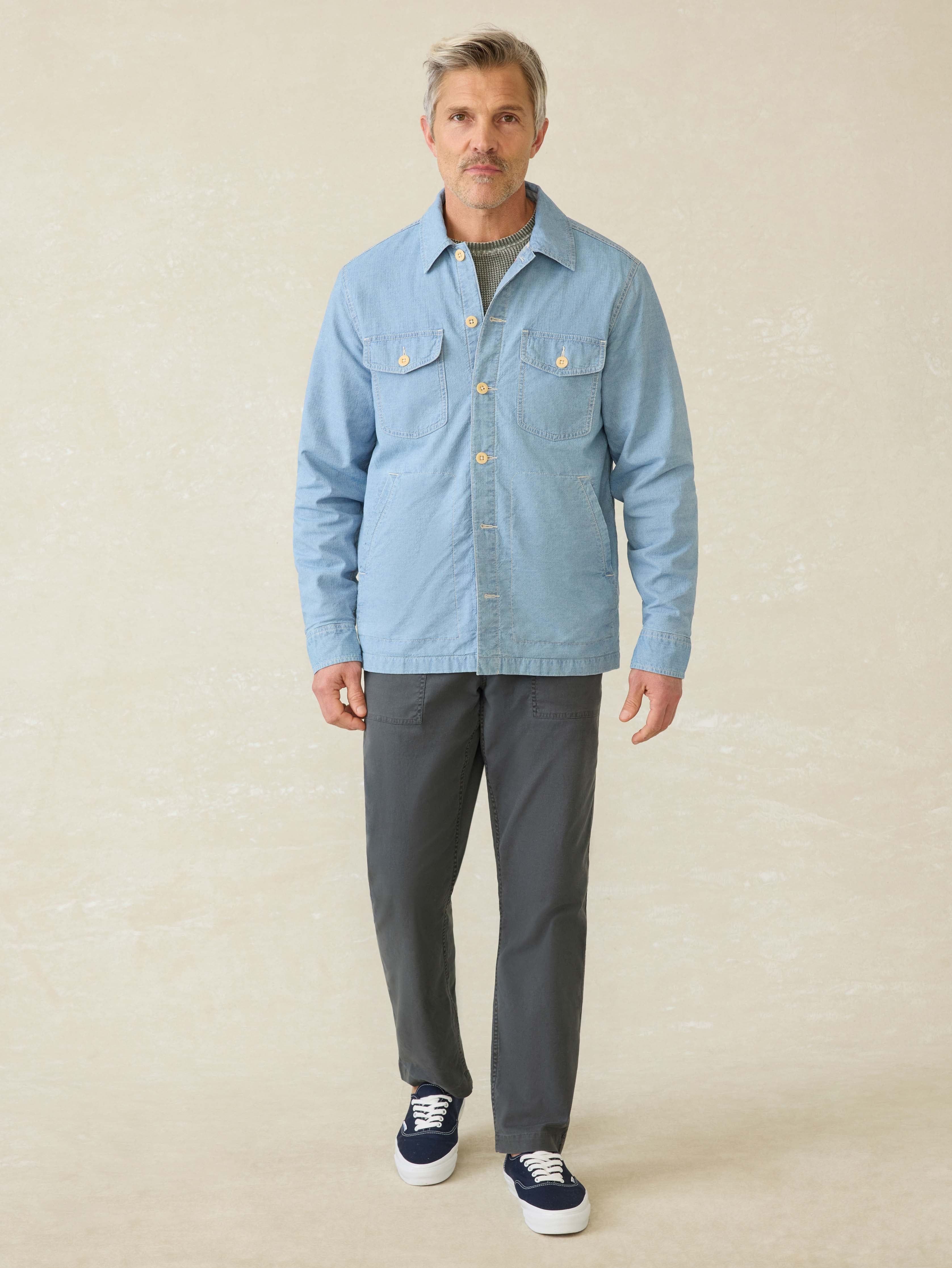 Indigo Herringbone Shirt Jacket - Blue Haven Wash | Faherty Brand